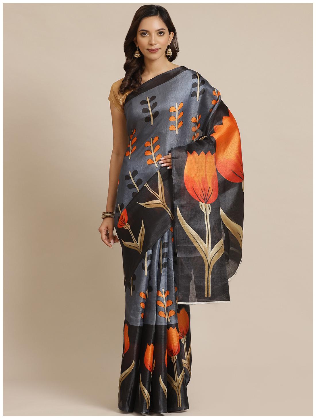 

Ruchika Fashion Silk Black Printed Regular Saree For Women