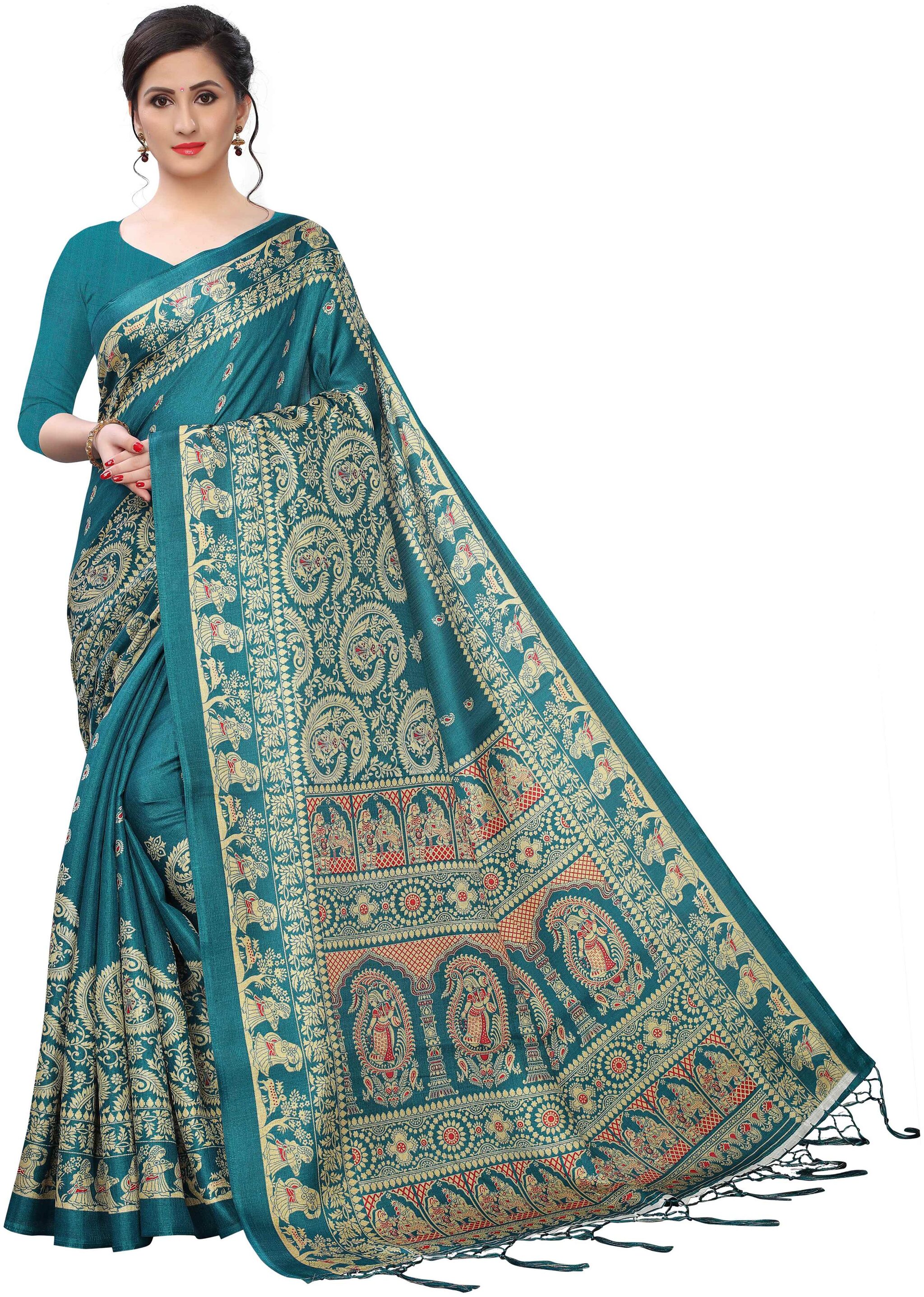 

Ruchika Fashion Khadi Blue Printed Regular Saree For Women