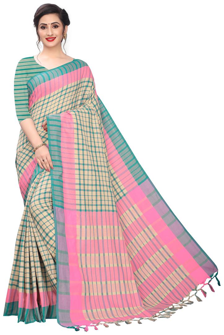 

Ruchika Fashion Cotton Blend Multi Checkered Regular Saree For Women