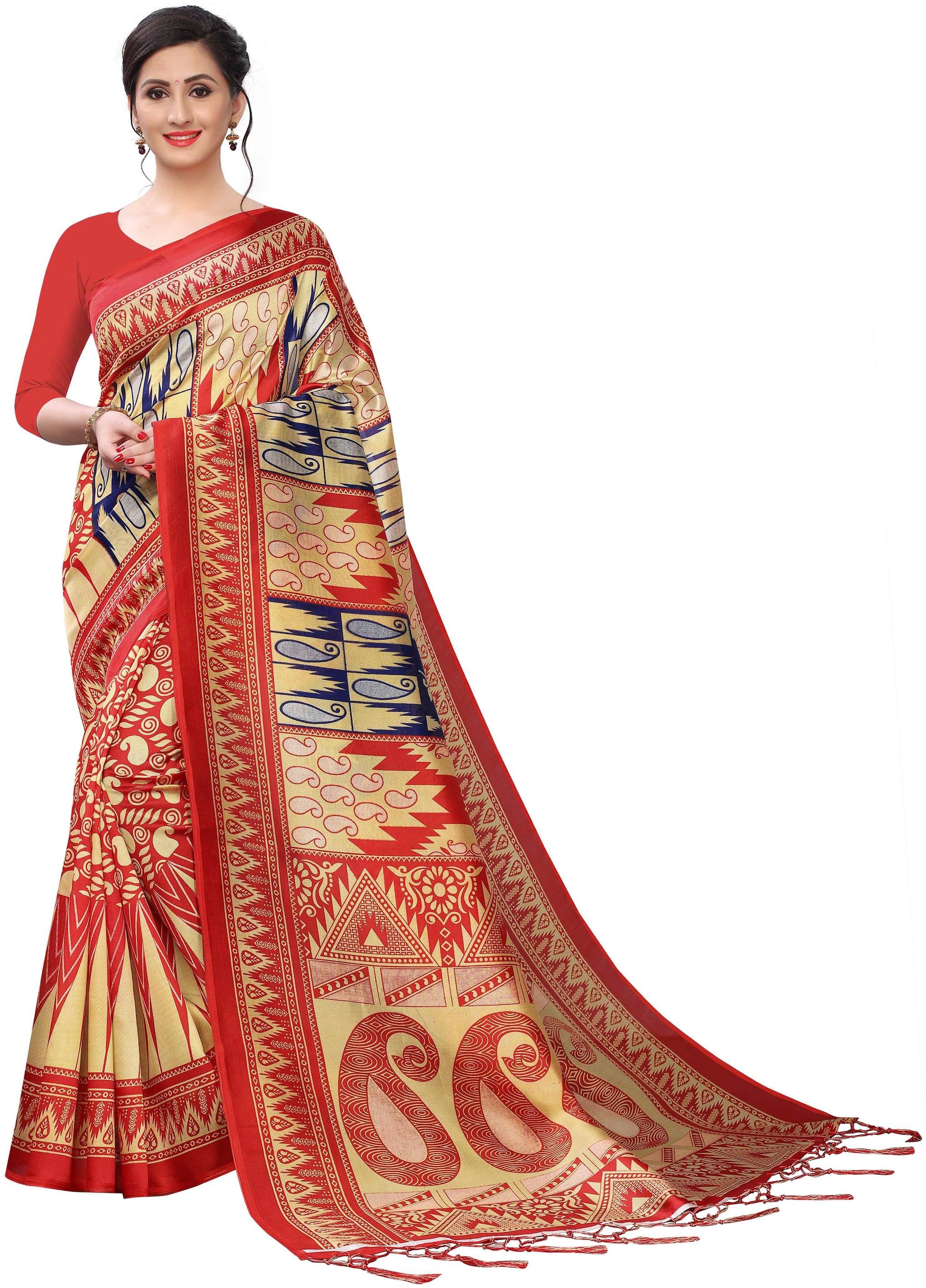 

Ruchika Fashion Artificial Silk Red Printed Regular Saree For Women