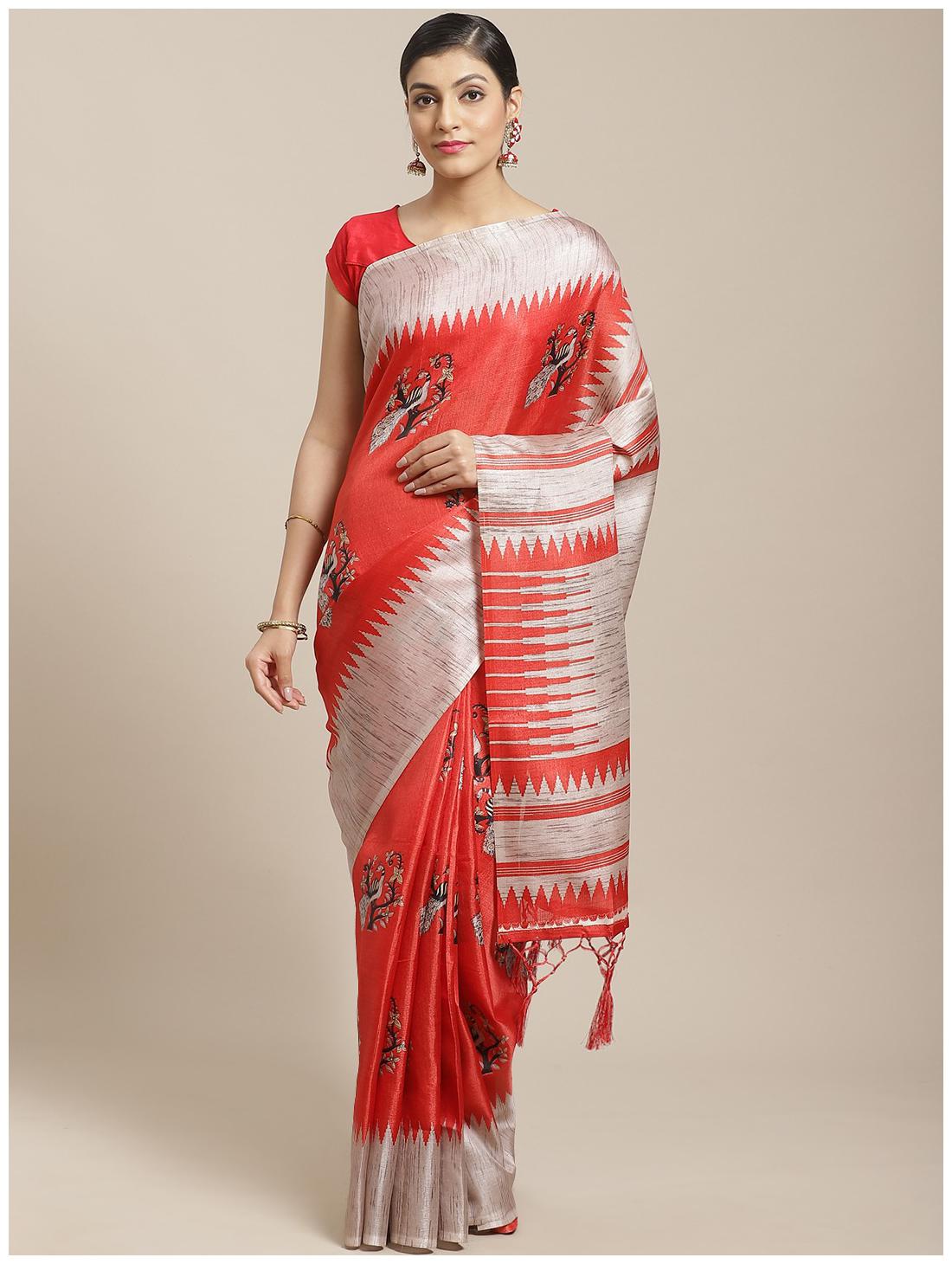 

Ruchika Fashion Silk Red Printed Regular Saree For Women