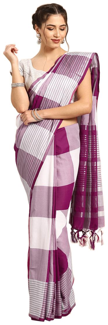 

Ruchika Fashion Linen Purple Checkered Regular Saree For Women