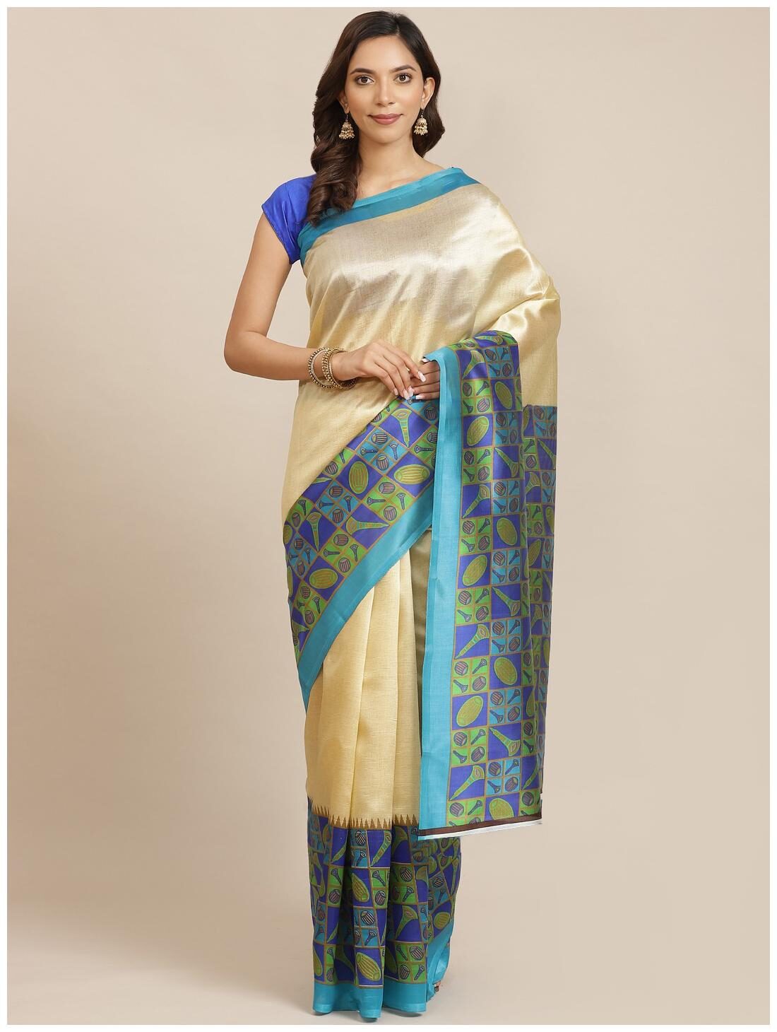 

Ruchika Fashion Artificial Silk Turquoise Printed Regular Saree For Women
