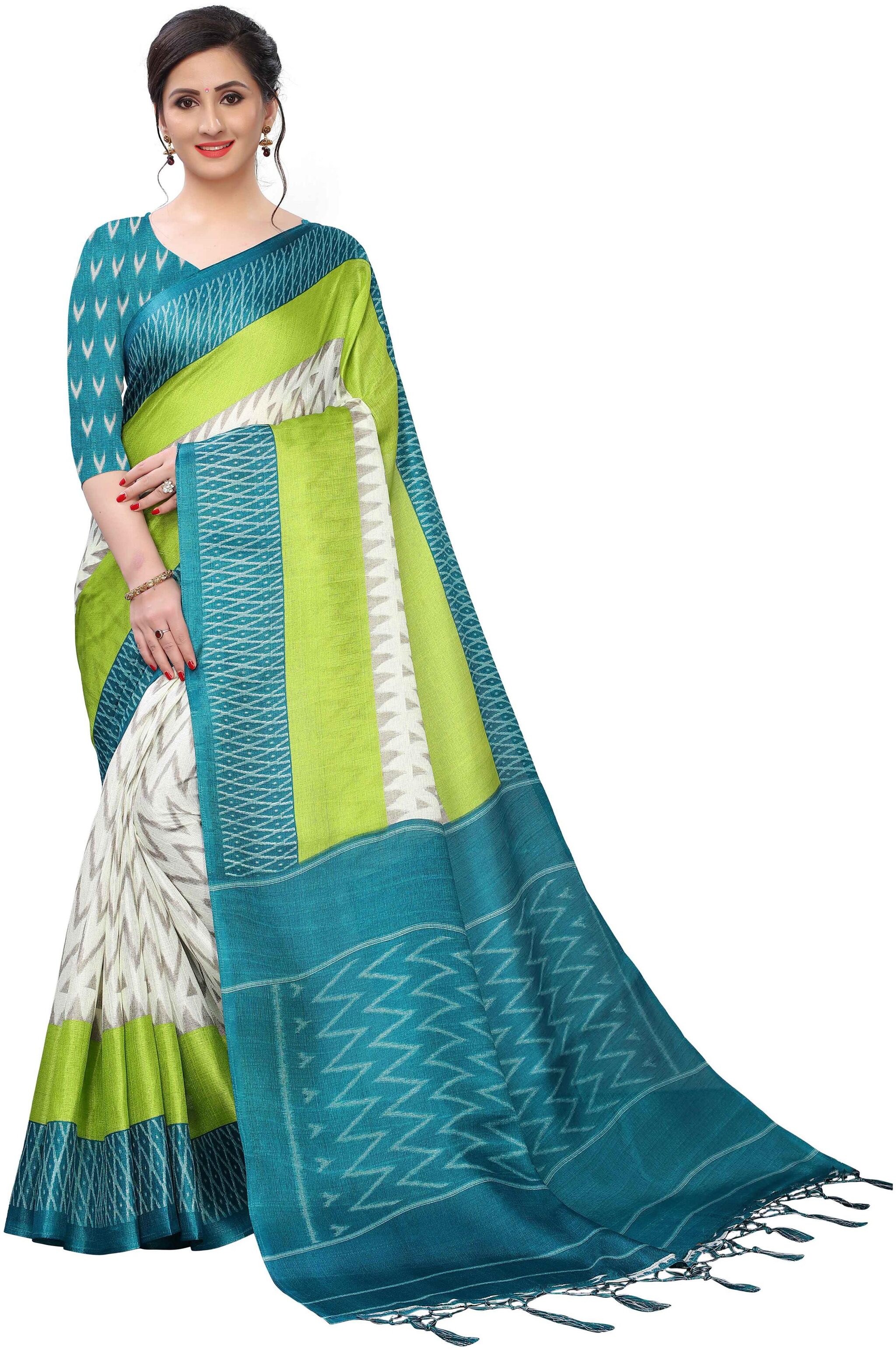 

Ruchika Fashion Khadi Green Printed Regular Saree For Women
