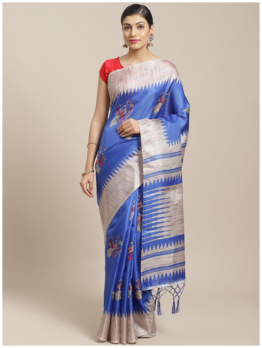 

Ruchika Fashion Silk Blue Printed Regular Saree For Women