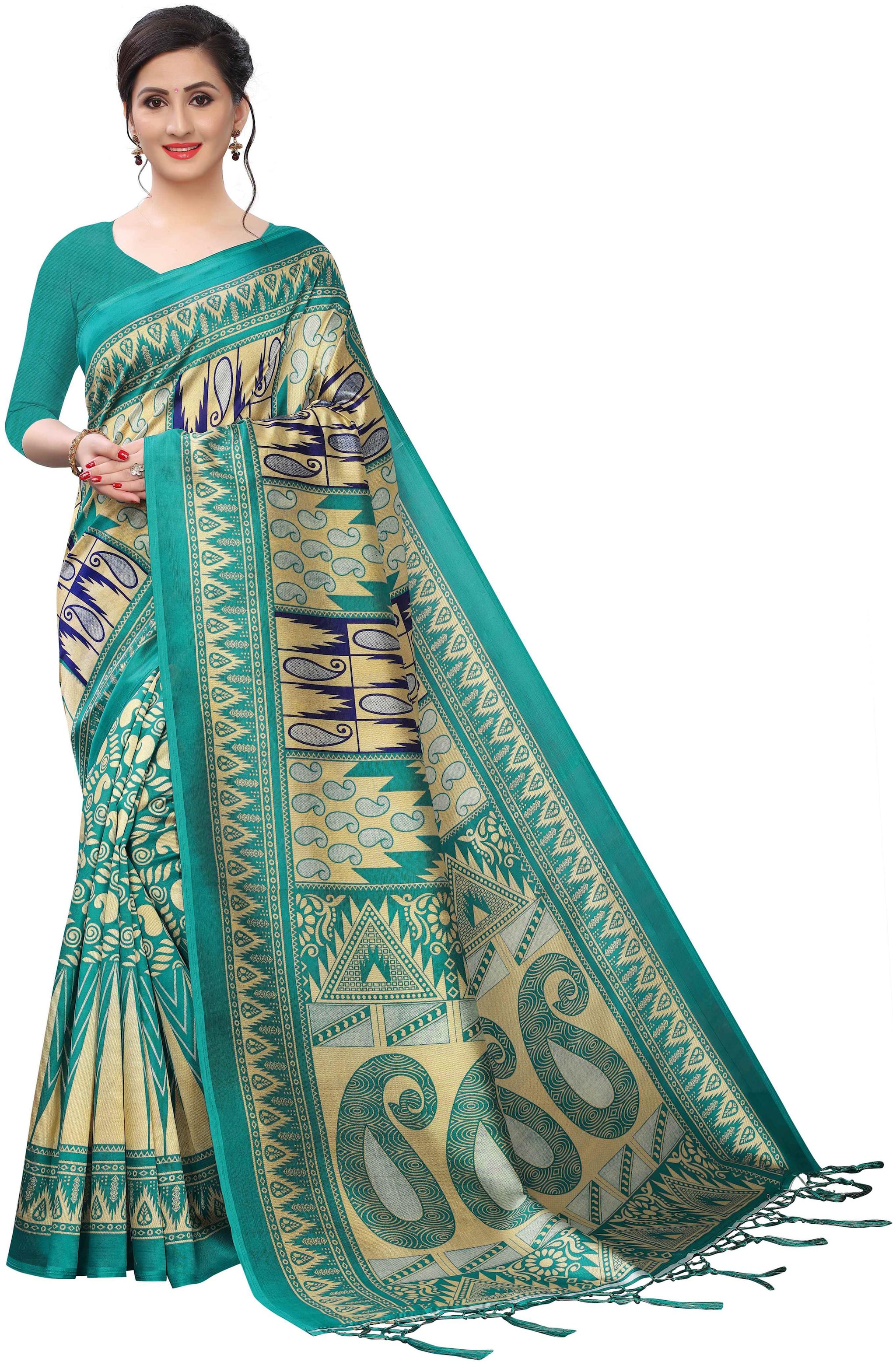 

Ruchika Fashion Artificial Silk Green Printed Regular Saree For Women