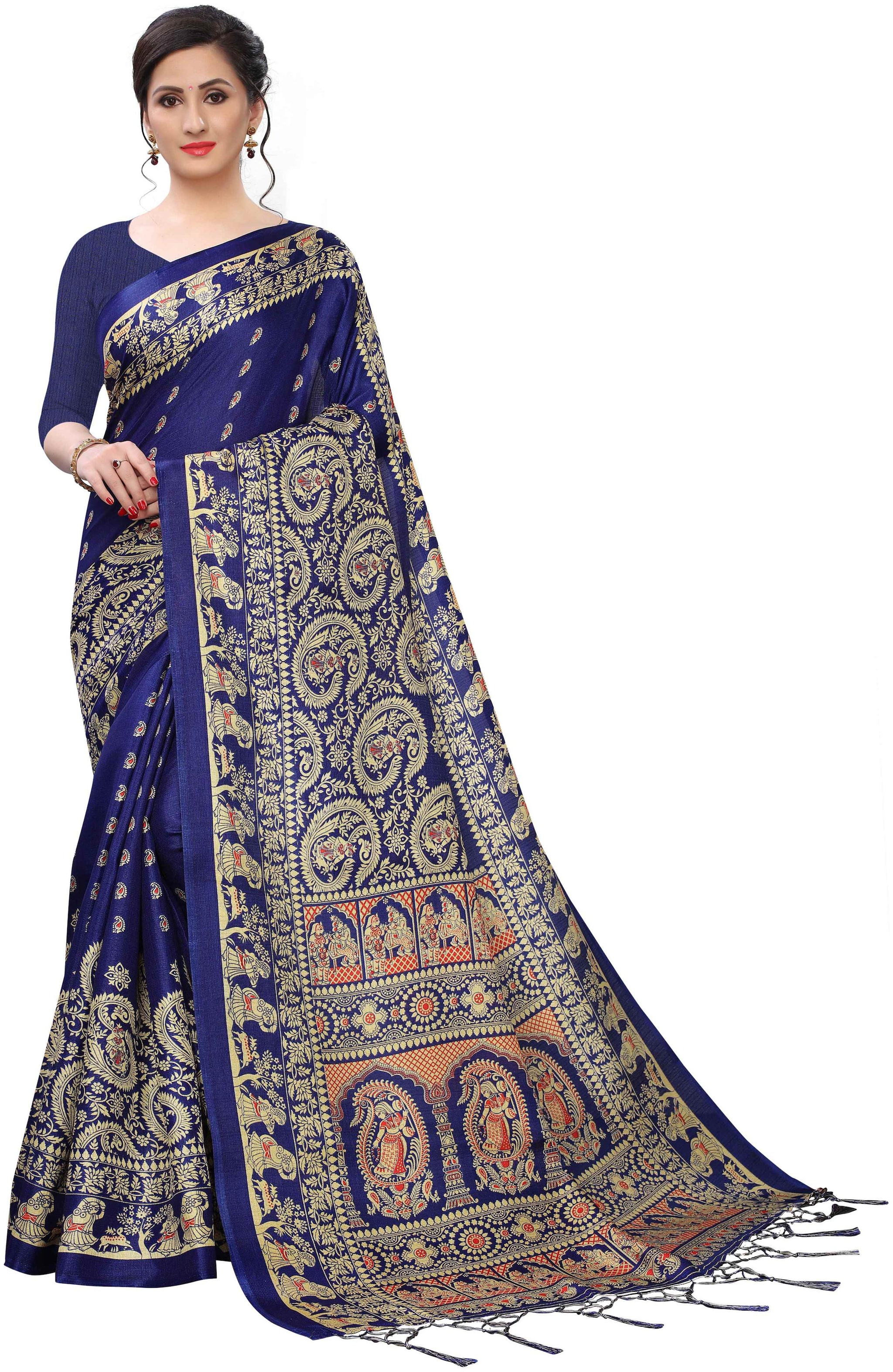 

Ruchika Fashion Khadi Blue Printed Regular Saree For Women