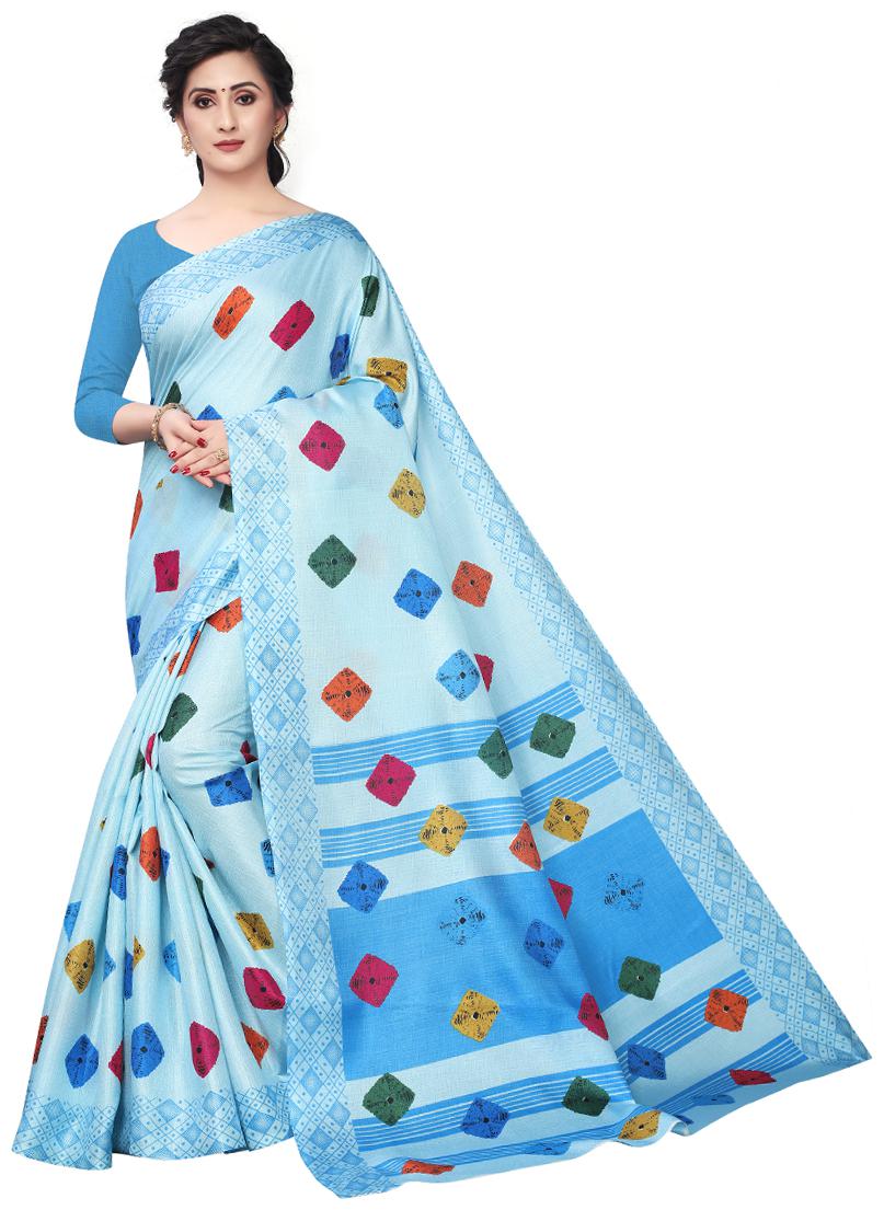 

Ruchika Fashion Khadi Blue Printed Regular Saree For Women