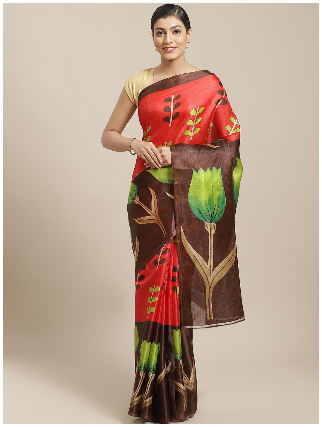 

Ruchika Fashion Silk Brown Printed Regular Saree For Women