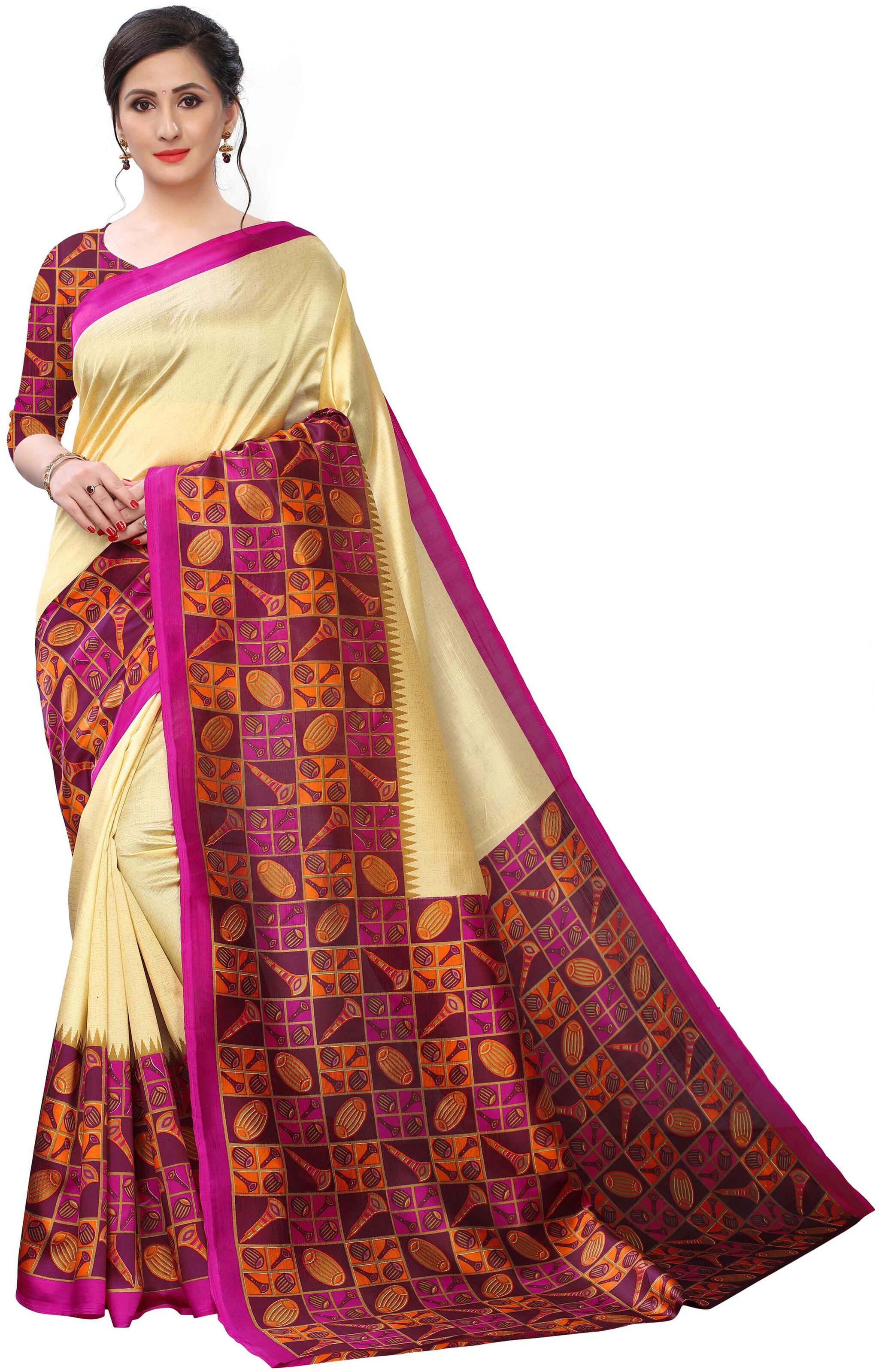 

Ruchika Fashion Artificial Silk Pink Printed Regular Saree For Women