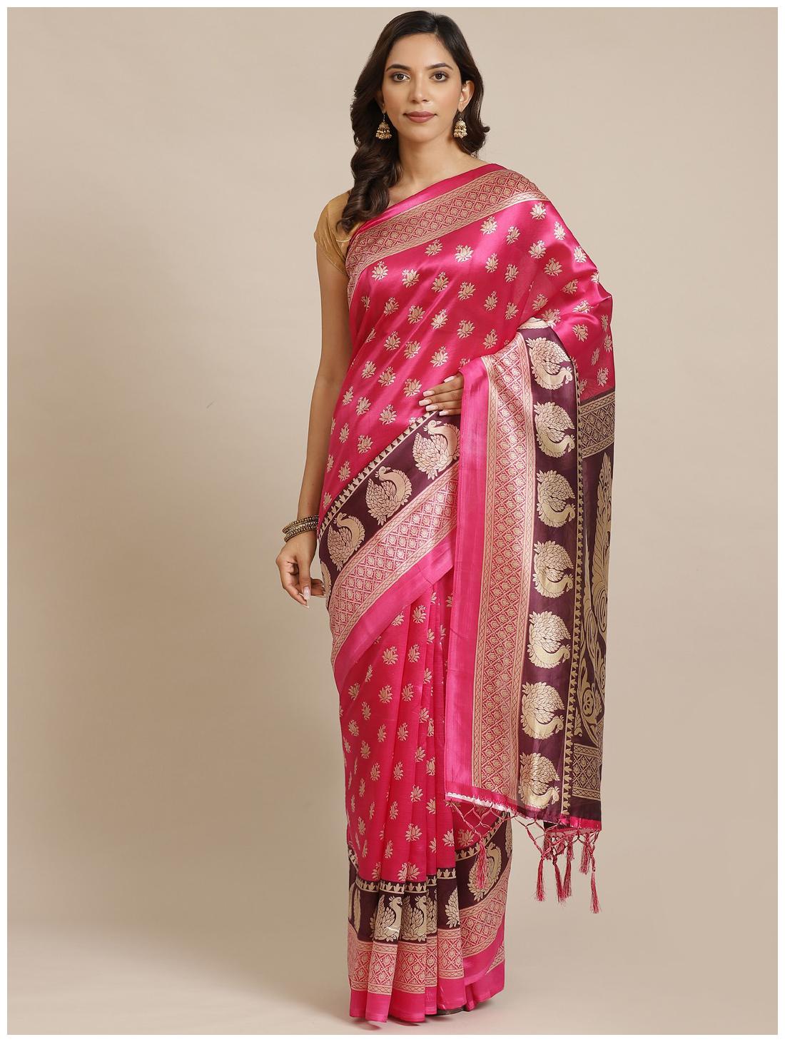 

Ruchika Fashion Artificial Silk Pink Printed Regular Saree For Women