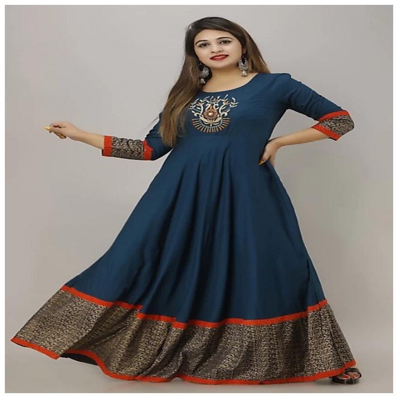 

Rudra Viscose Rayon Embroidered BLUE Gown For Women
