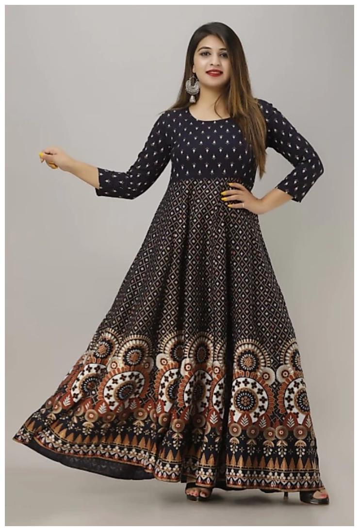 

Rudra Women Viscose Rayon Printed Blue Gown