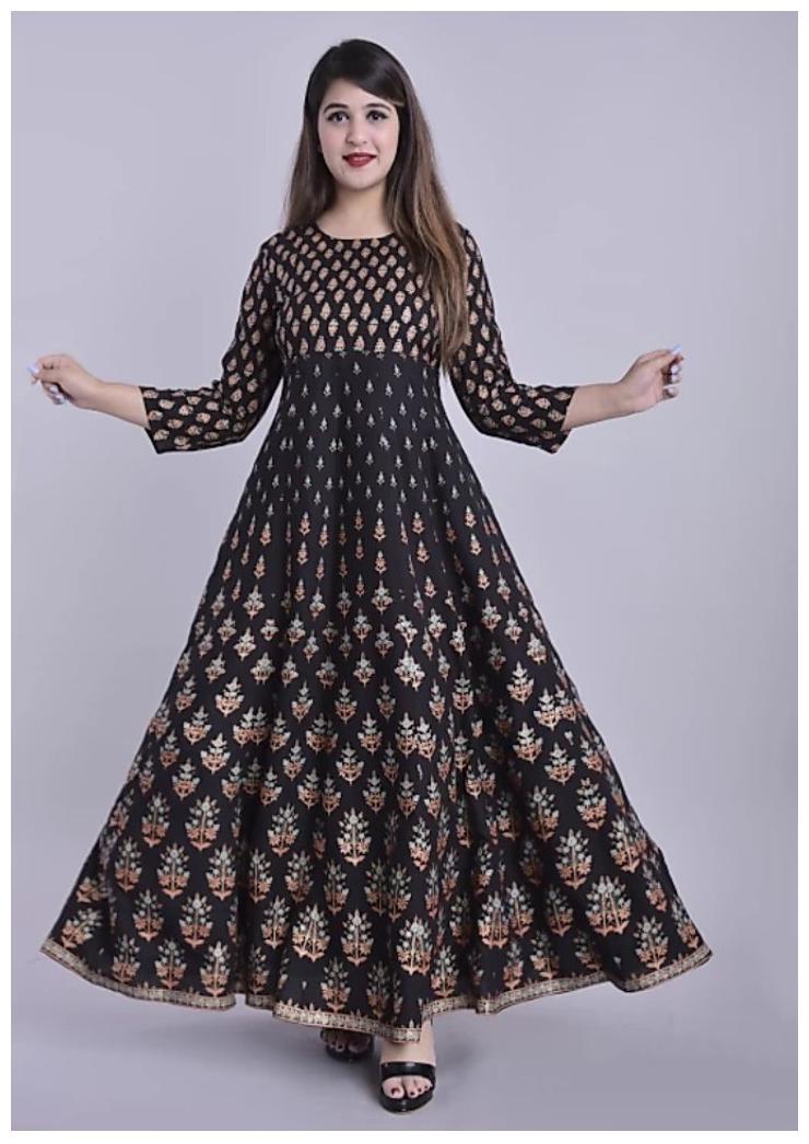 

Rudra Women Viscose Rayon Floral Black Gown