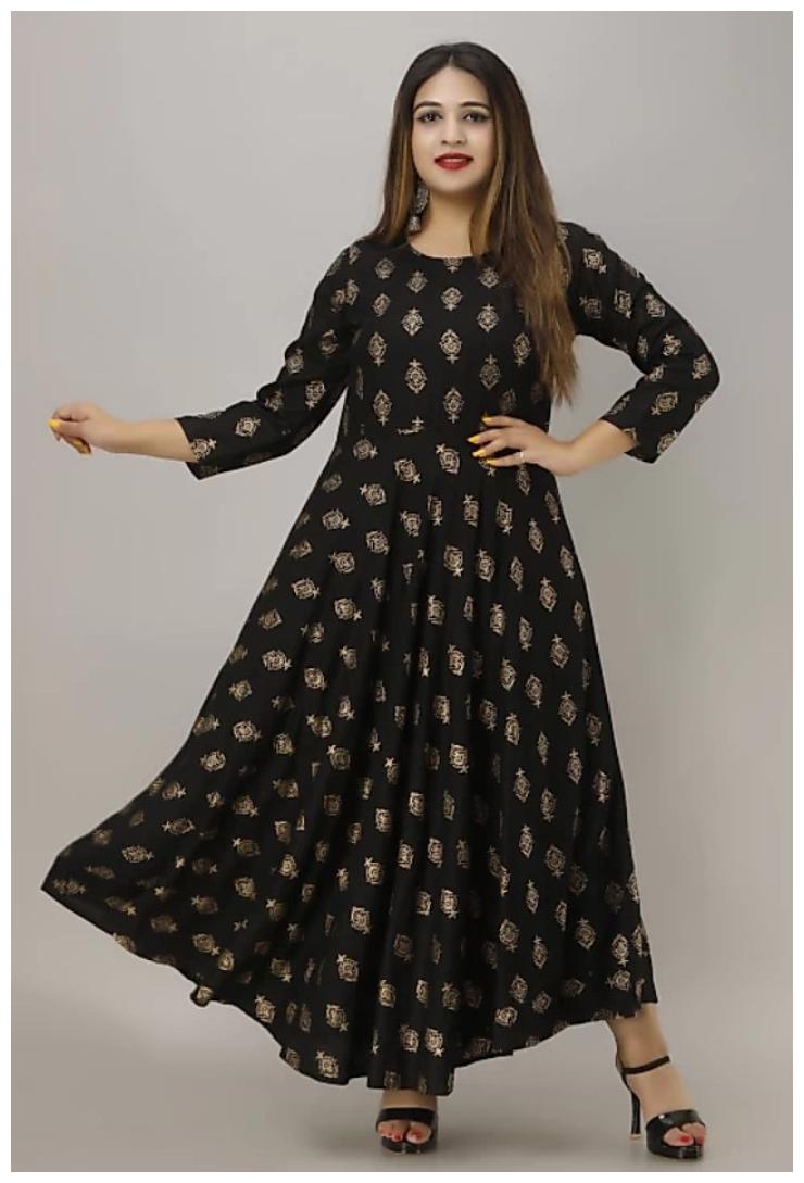 

Rudra Women Viscose Rayon Floral Black Gown