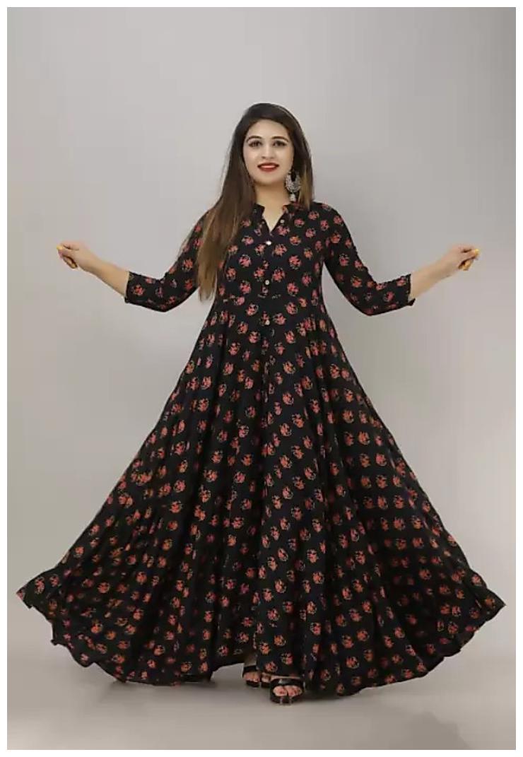 

Rudra Women Viscose Rayon Floral Blue Gown