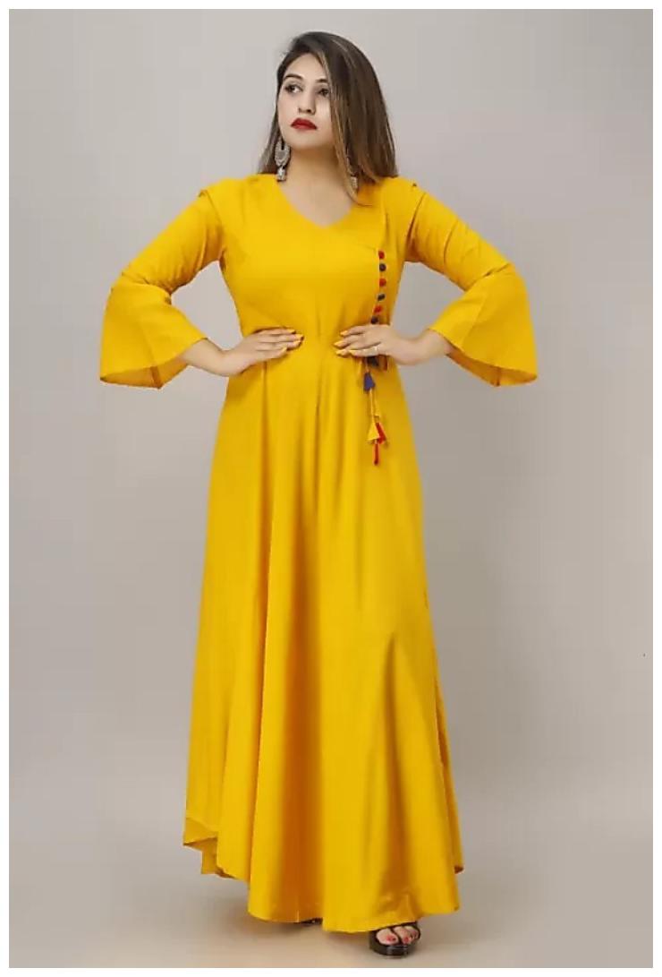 

Rudra Women Viscose Rayon Solid Yellow Gown