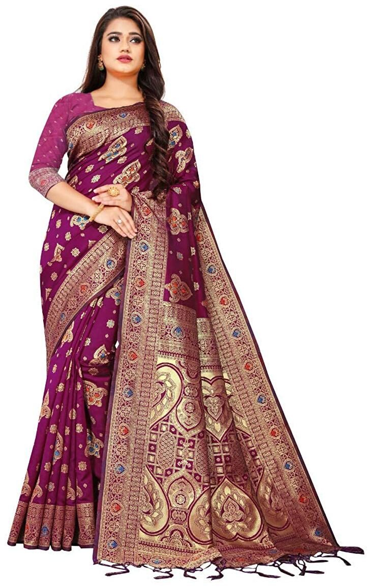 

Rudreshwar Lichi Silk Party Wear Saree For Women (Purple)