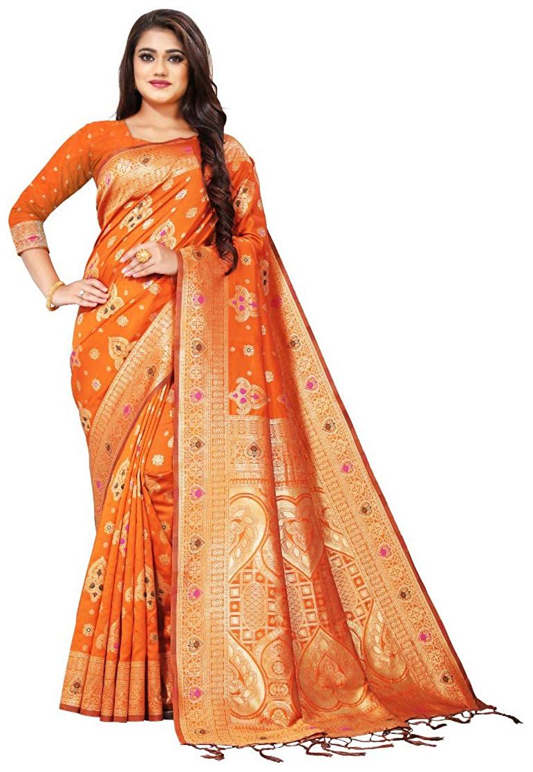 

Rudreshwar Lichi Silk Party Wear Saree For Women (Orange)
