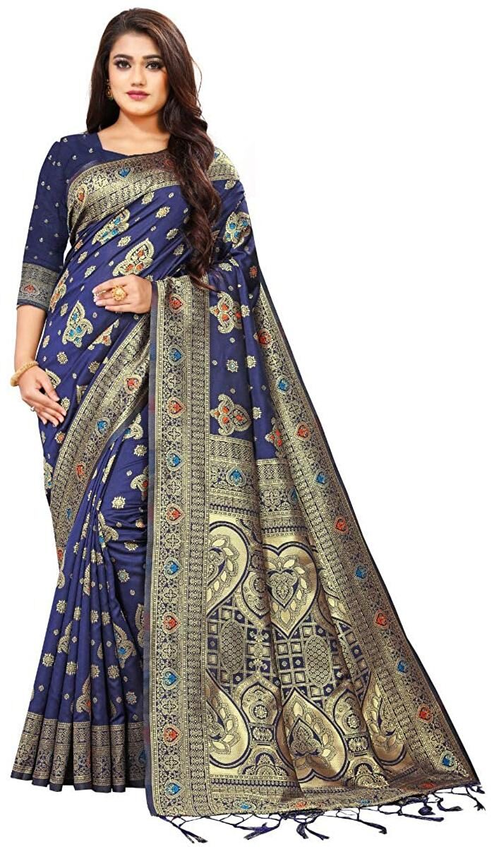 

Rudreshwar Lichi Silk Party Wear Saree For Women (Blue)