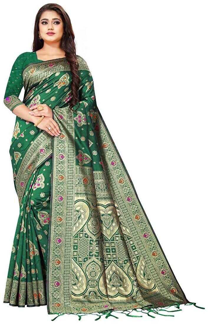

Rudreshwar Lichi Silk Party Wear Saree For Women (Dark Green)