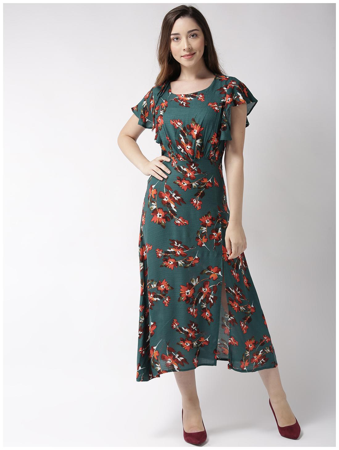 

Sera Green Floral A-line dress