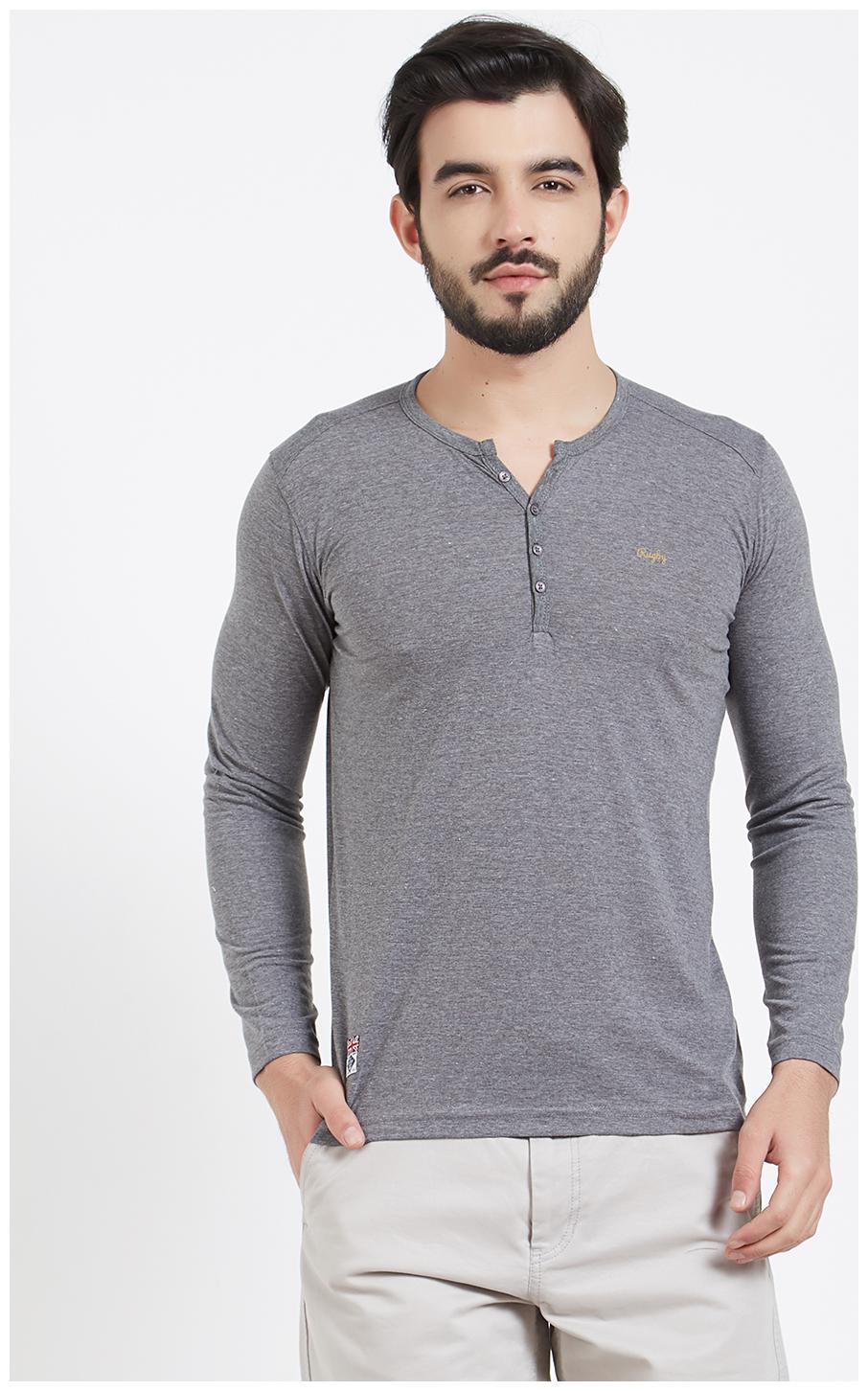 

Rugby Men Grey Slim fit Cotton Henley neck T-Shirt - Pack Of 1