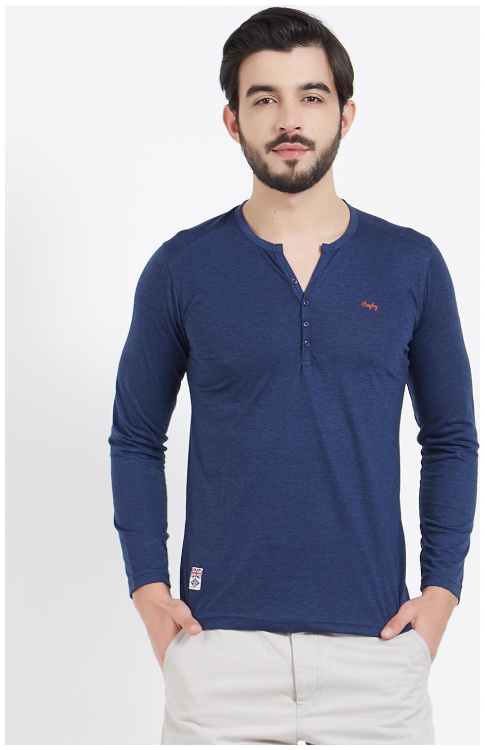 

Rugby Men Blue Slim fit Cotton Henley neck T-Shirt - Pack Of 1