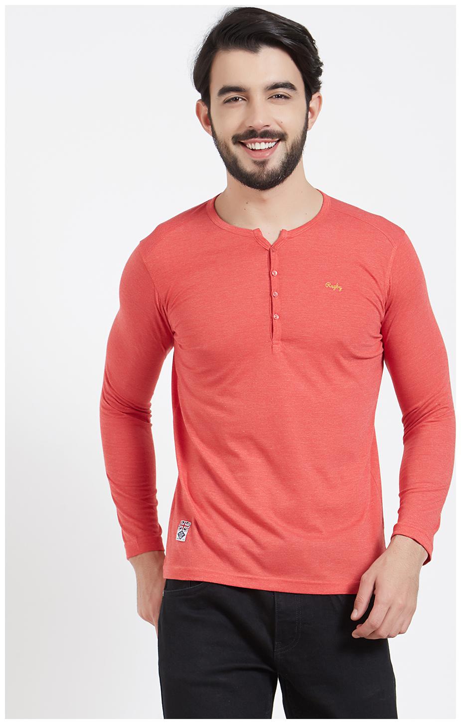 

Rugby Men Red Slim fit Cotton Henley neck T-Shirt - Pack Of 1