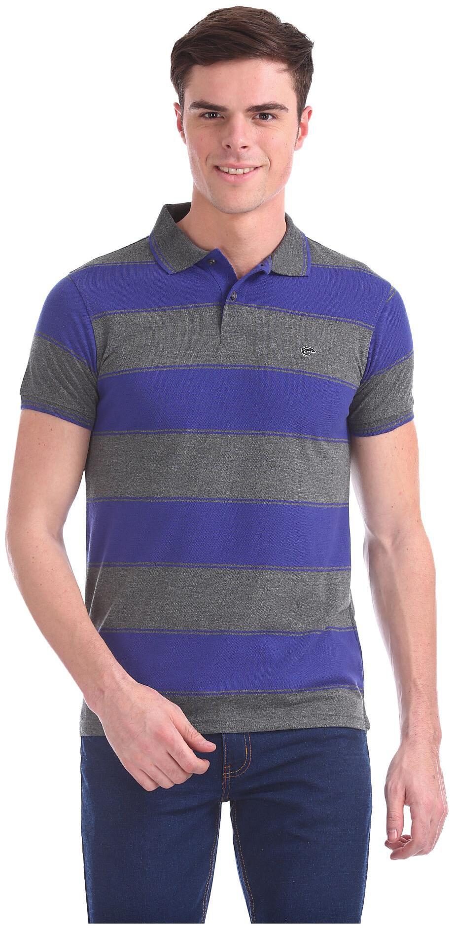 

RUGGERS Men Grey Blue Regular fit Cotton Polo collar T-Shirt - Pack Of 1