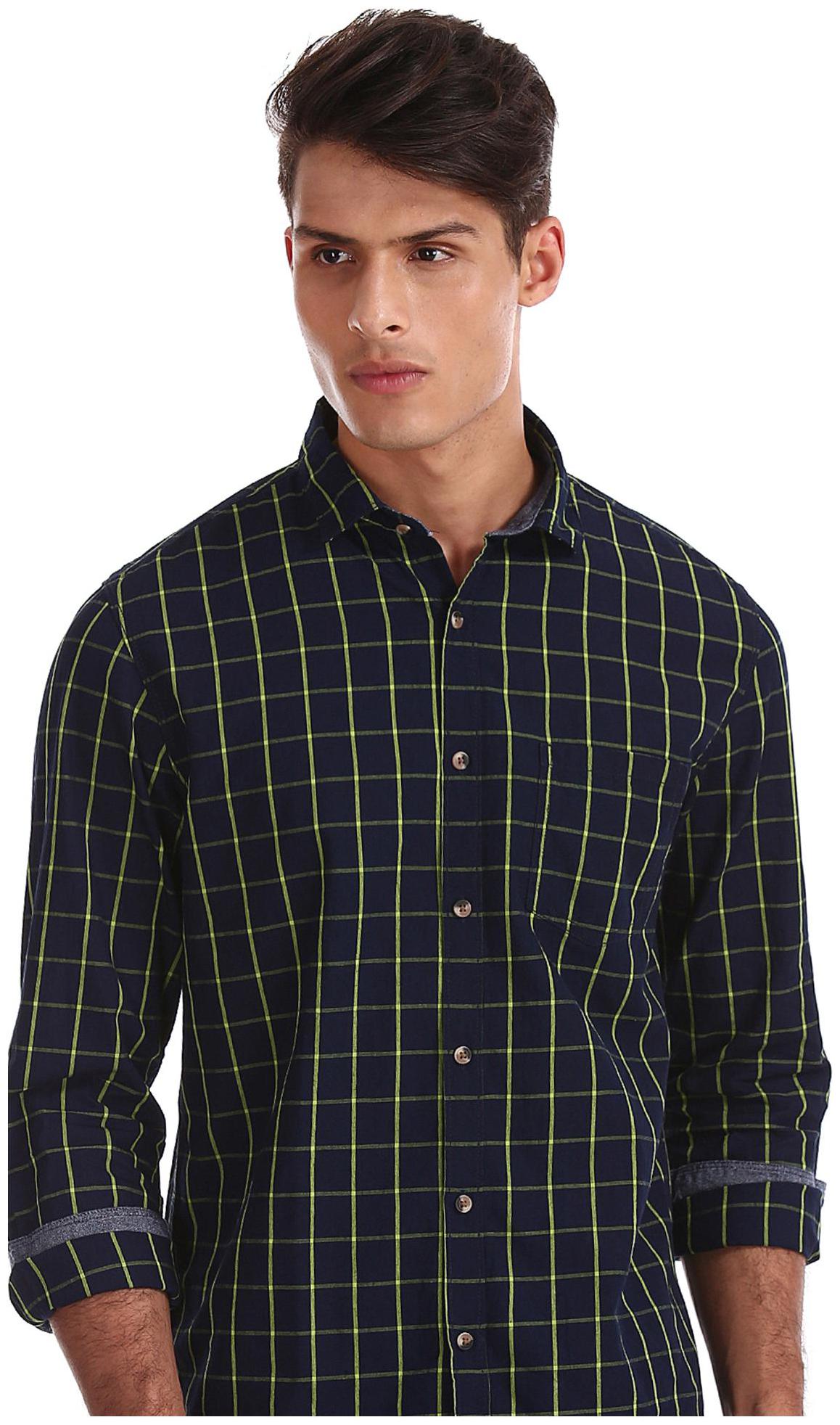 

RUGGERS Men Blue Checked Regular Fit Casual Shirt