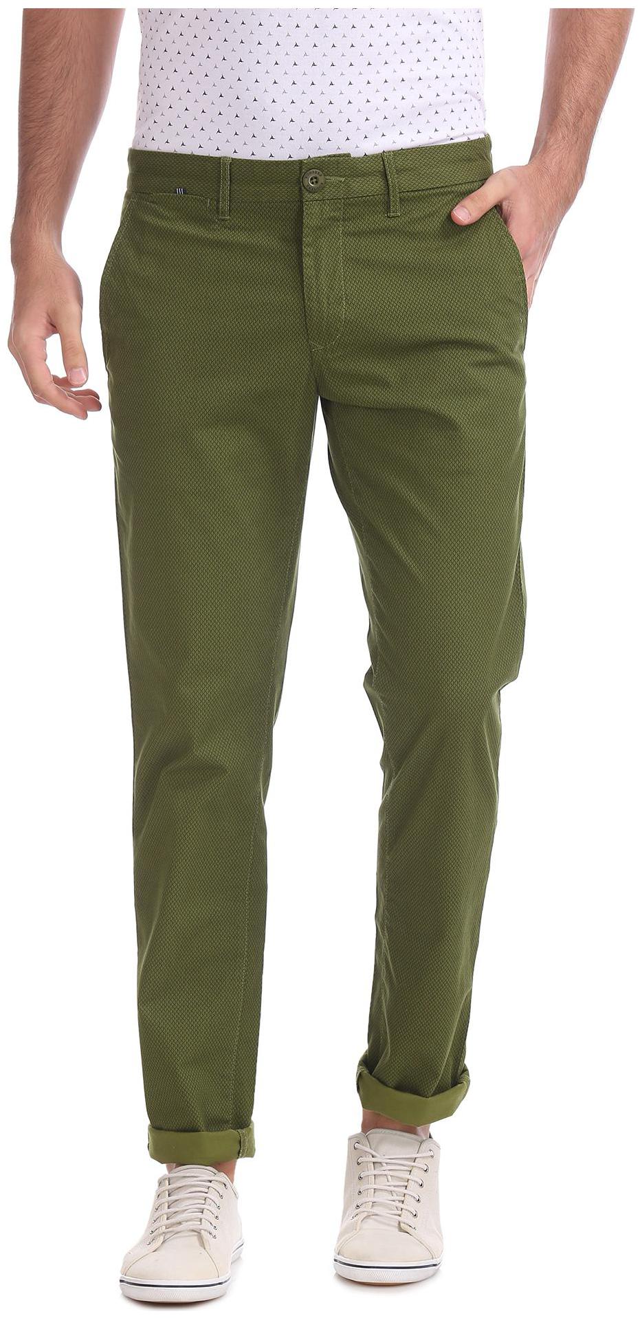 

RUGGERS Men Green Printed Slim fit Regular trousers