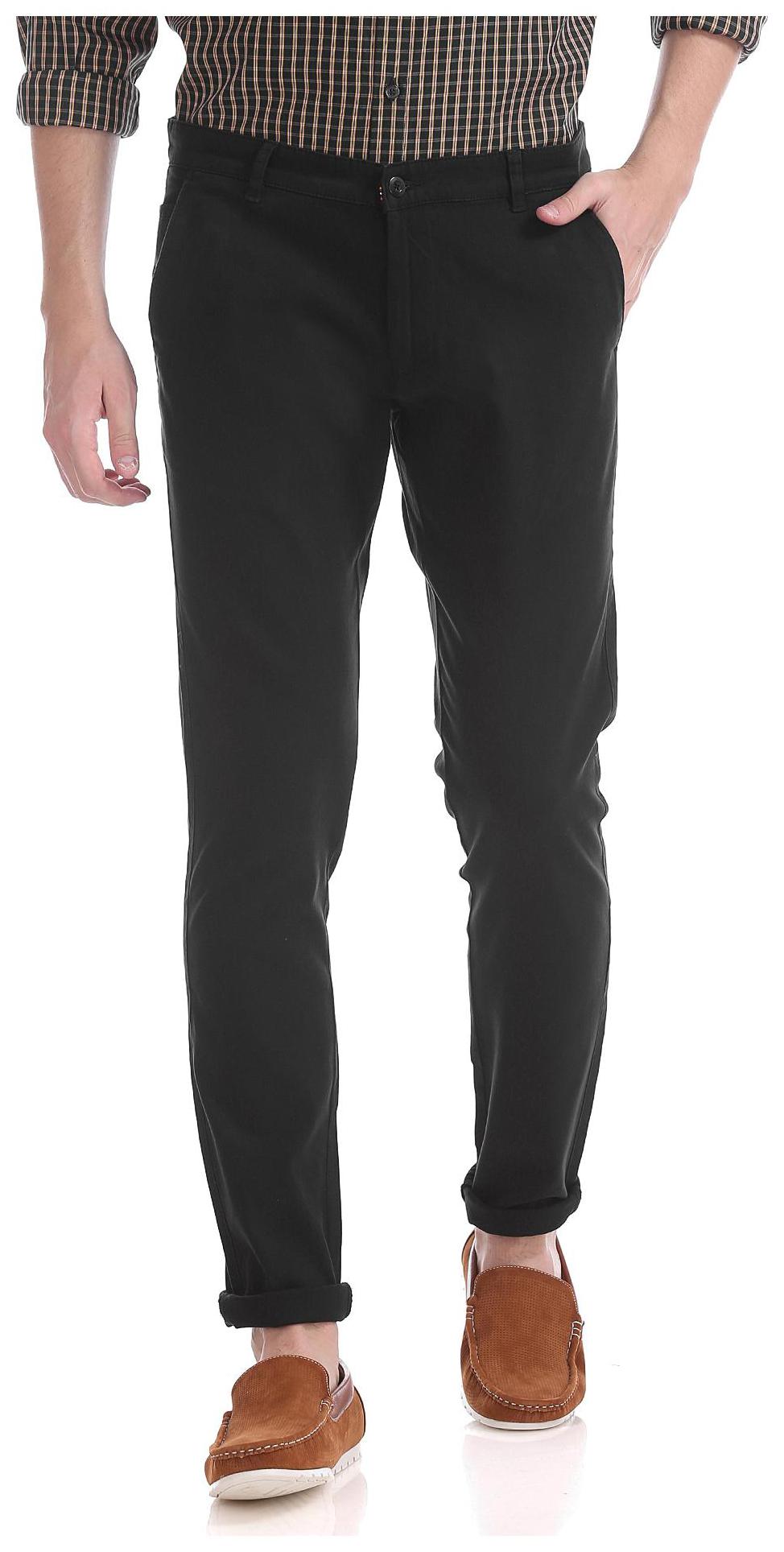 

RUGGERS Men Black Solid Slim fit Regular trousers