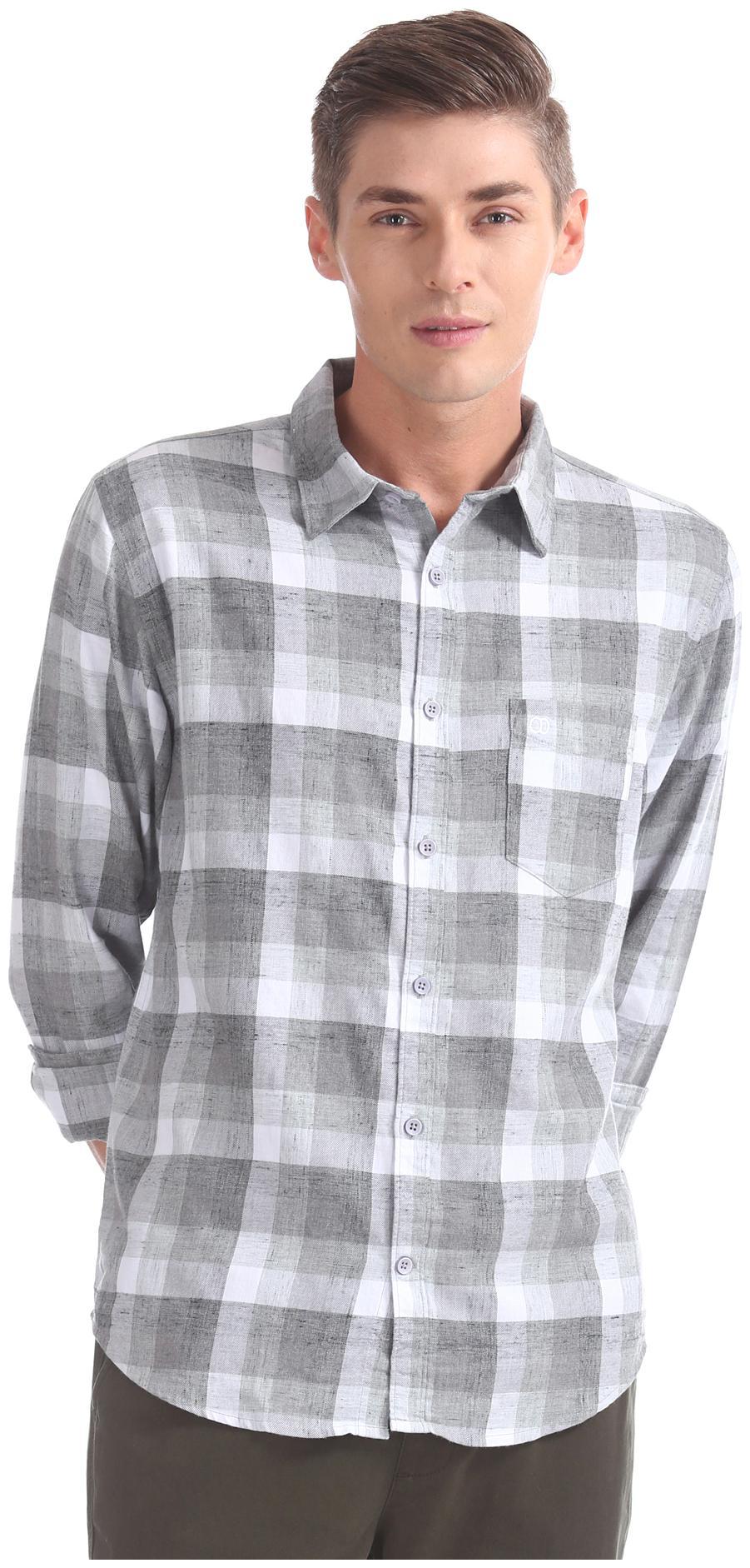 

RUGGERS Men Grey Checked Slim Fit Casual Shirt