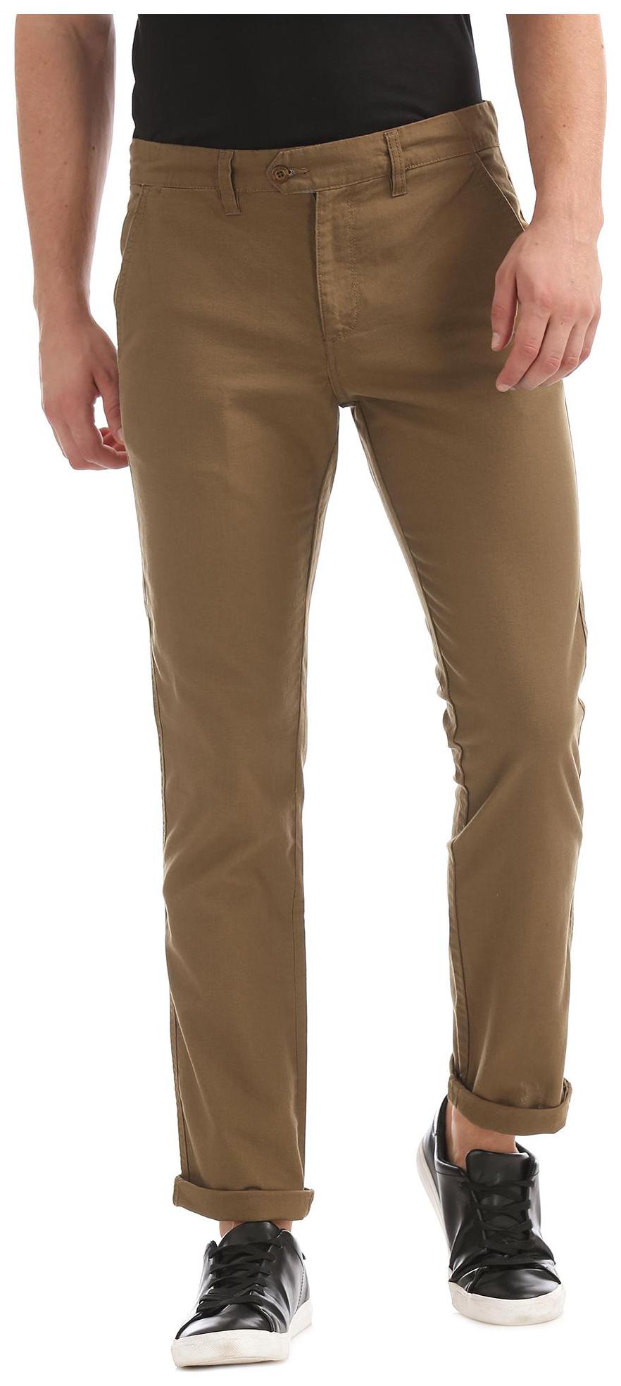 

RUGGERS Men Brown Solid Slim fit Regular trousers
