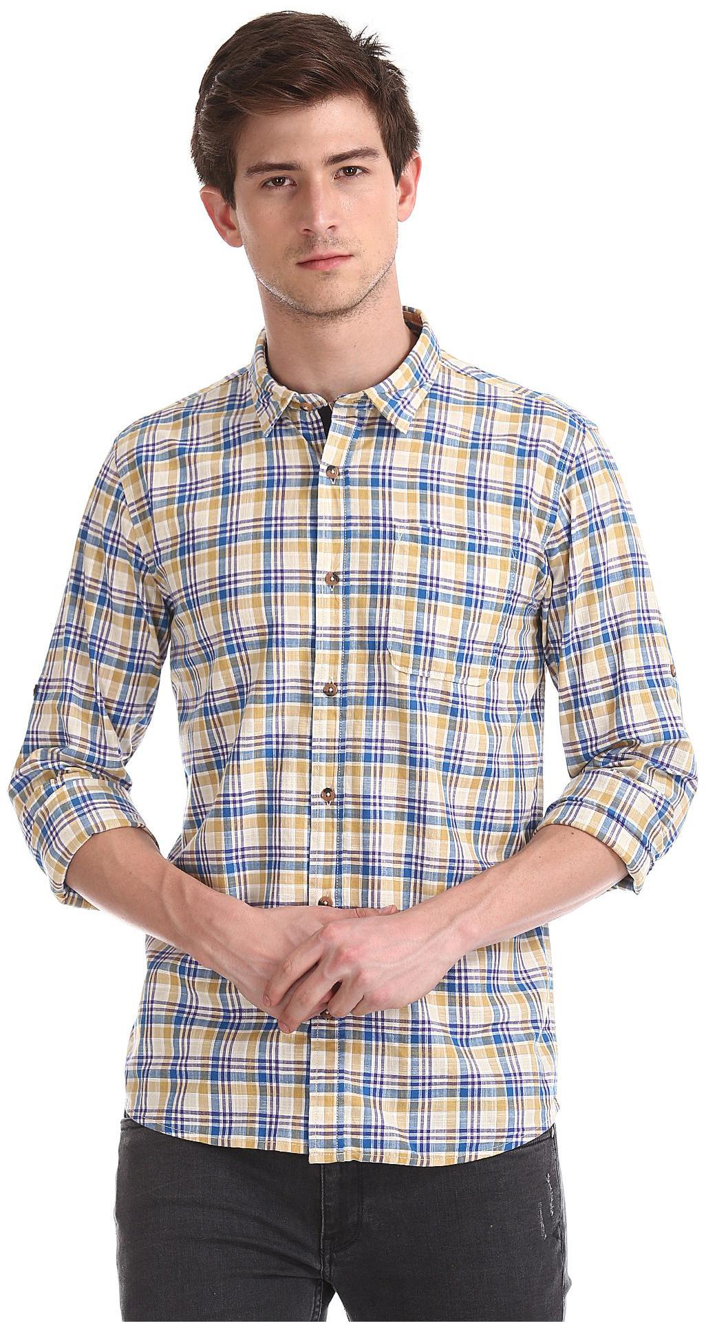 

RUGGERS Men Beige Checked Regular Fit Casual Shirt