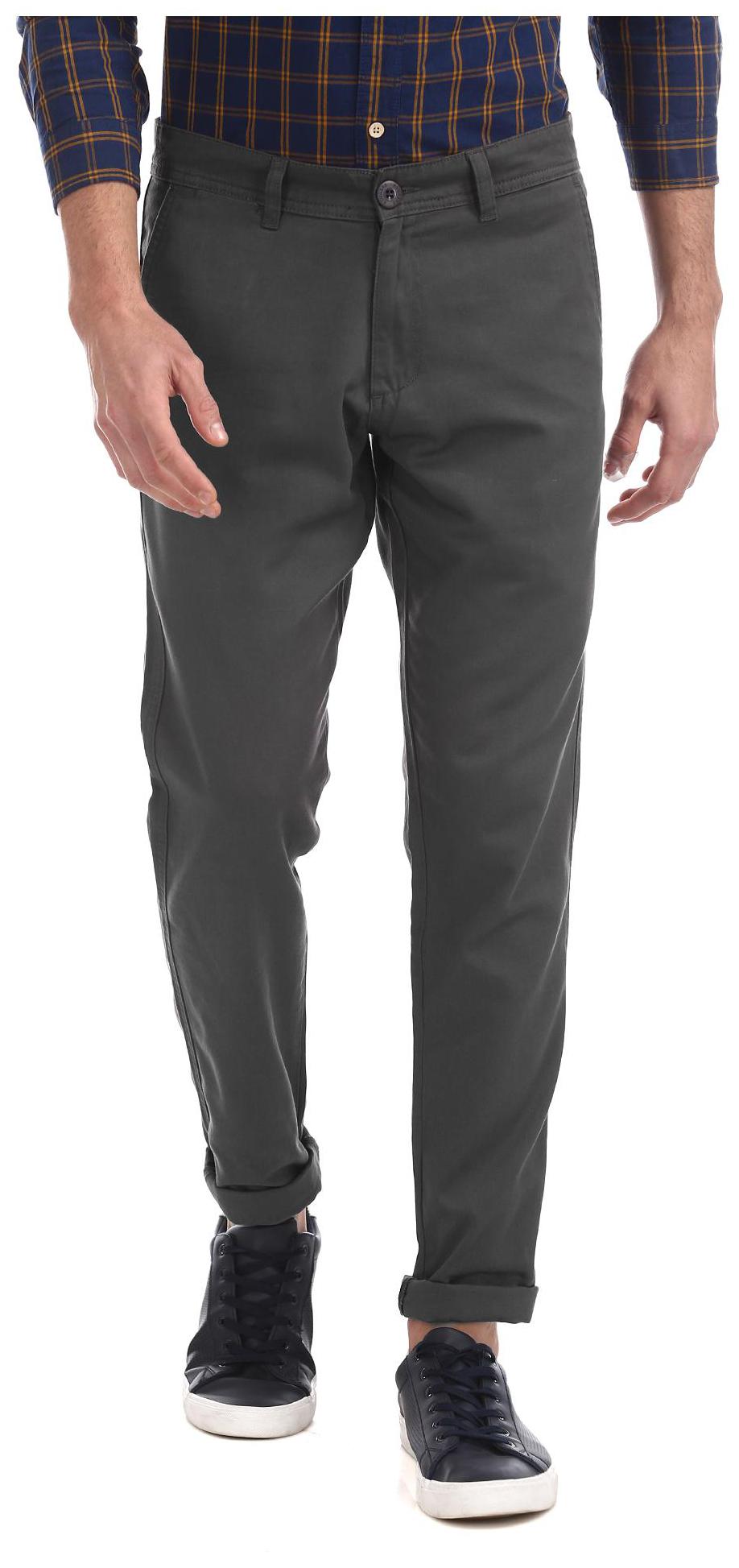 

RUGGERS Men Grey Solid Slim fit Regular trousers