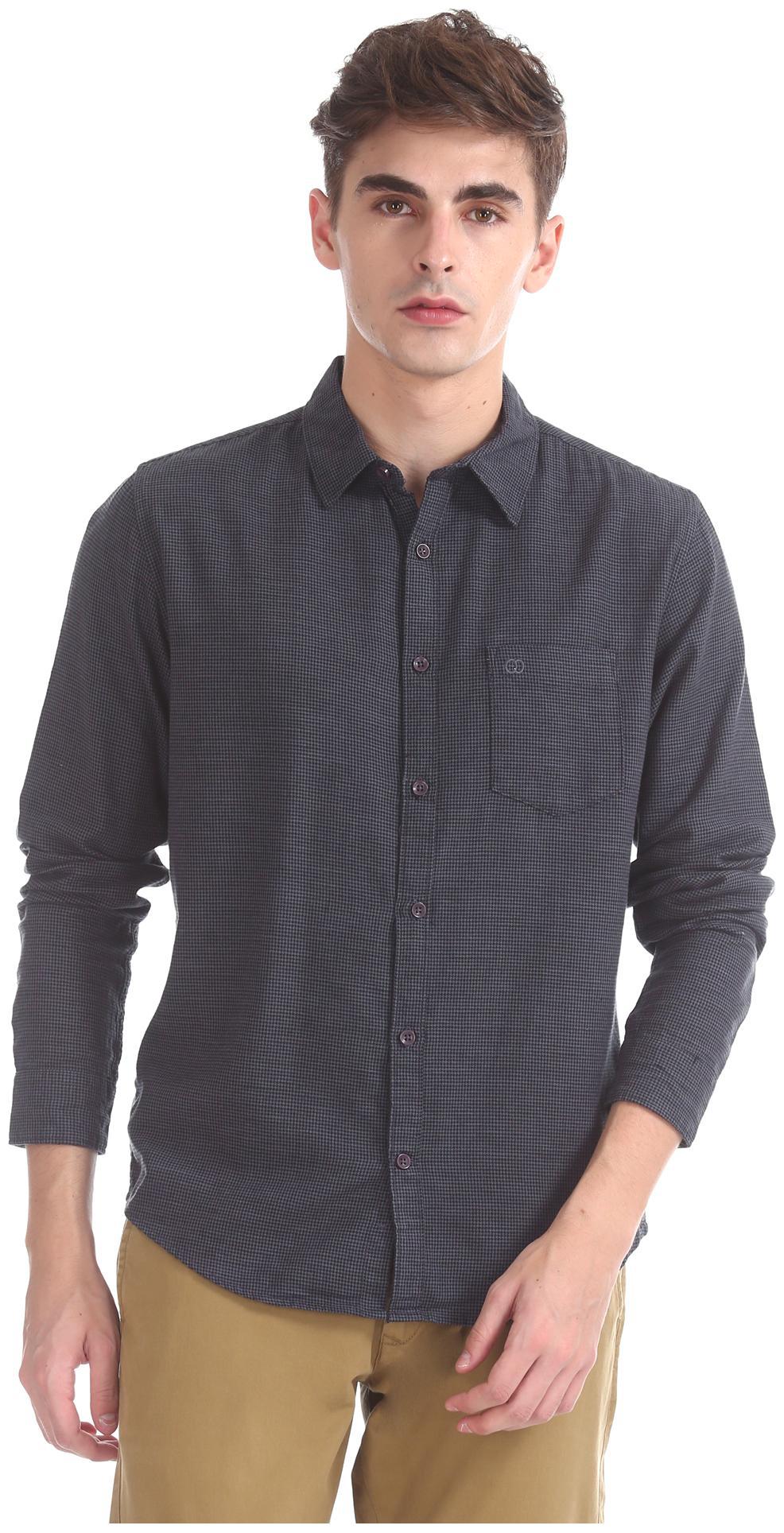 

RUGGERS Men Grey Weaved Slim Fit Casual Shirt