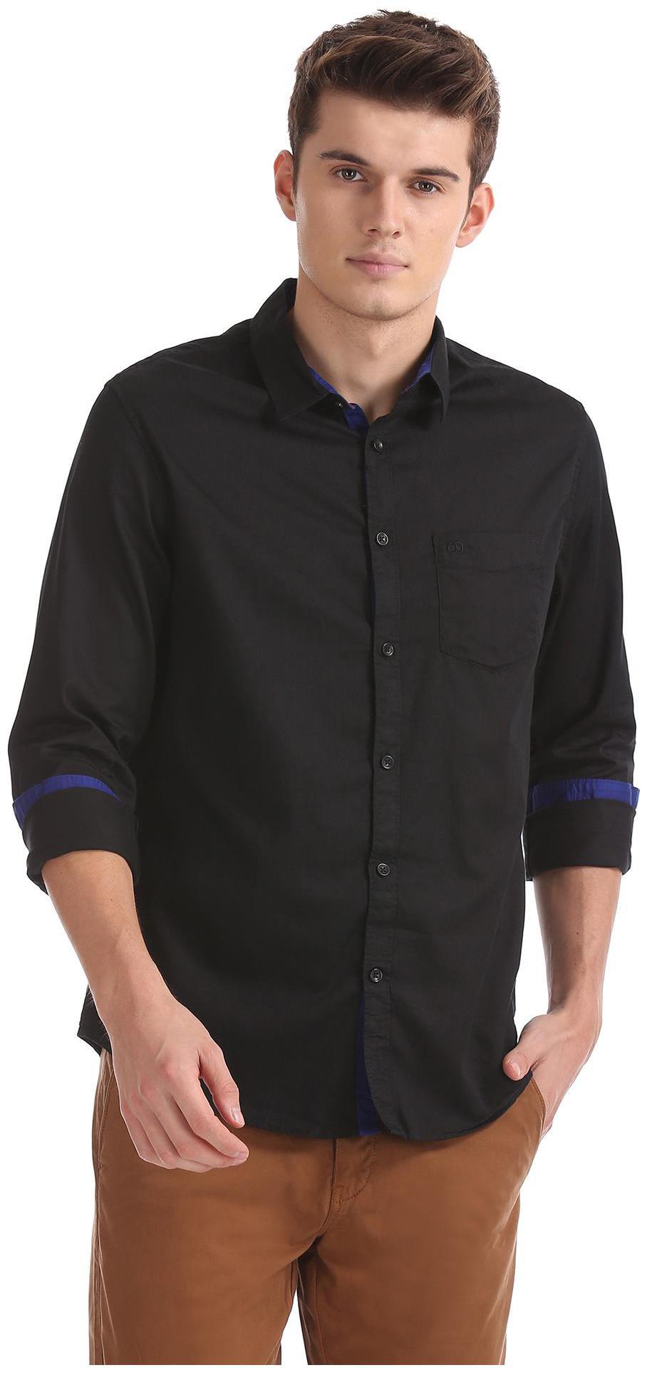 

RUGGERS Men Black Solid Regular Fit Casual Shirt