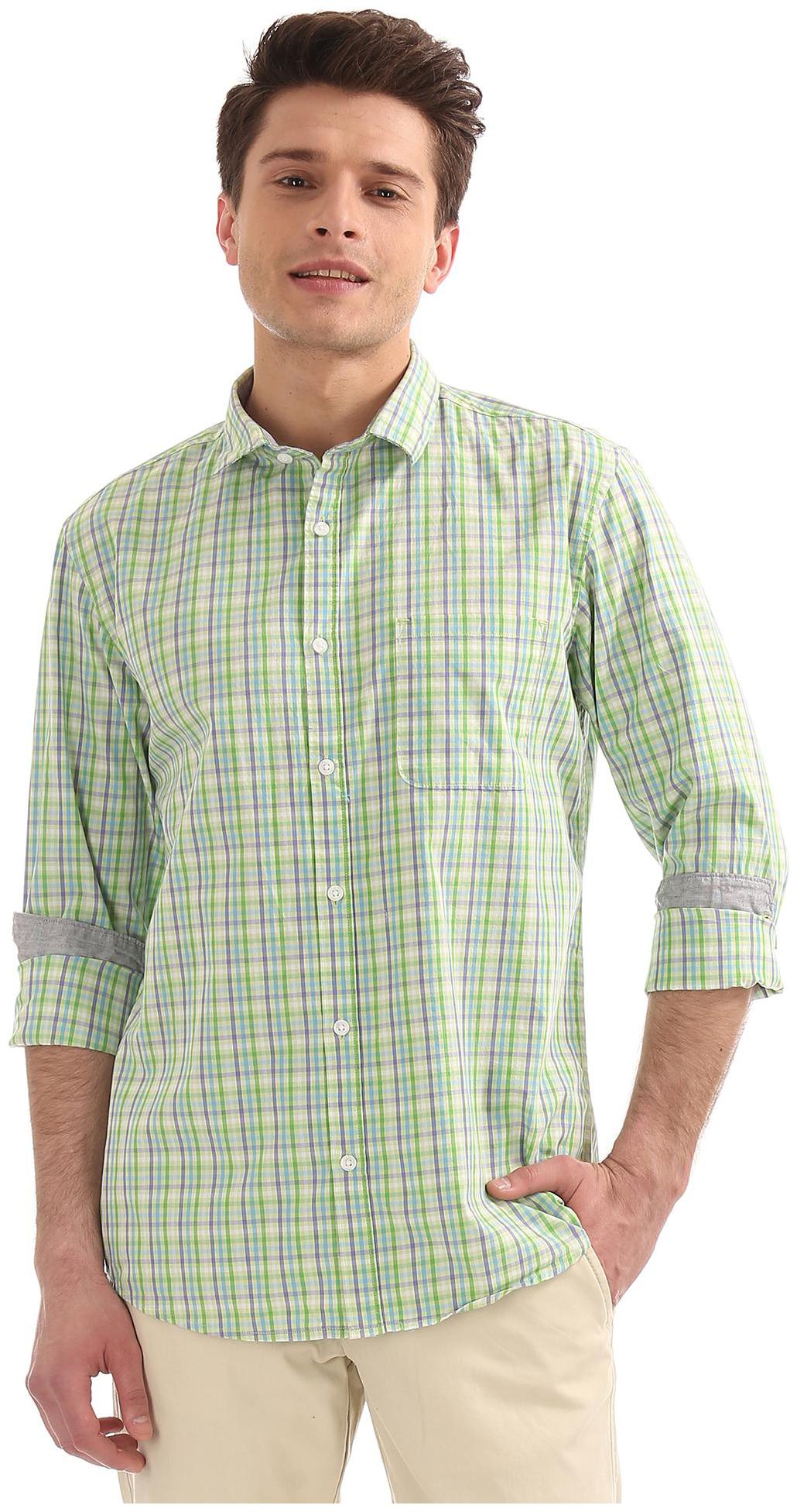 

RUGGERS Men Green Checked Regular Fit Casual Shirt