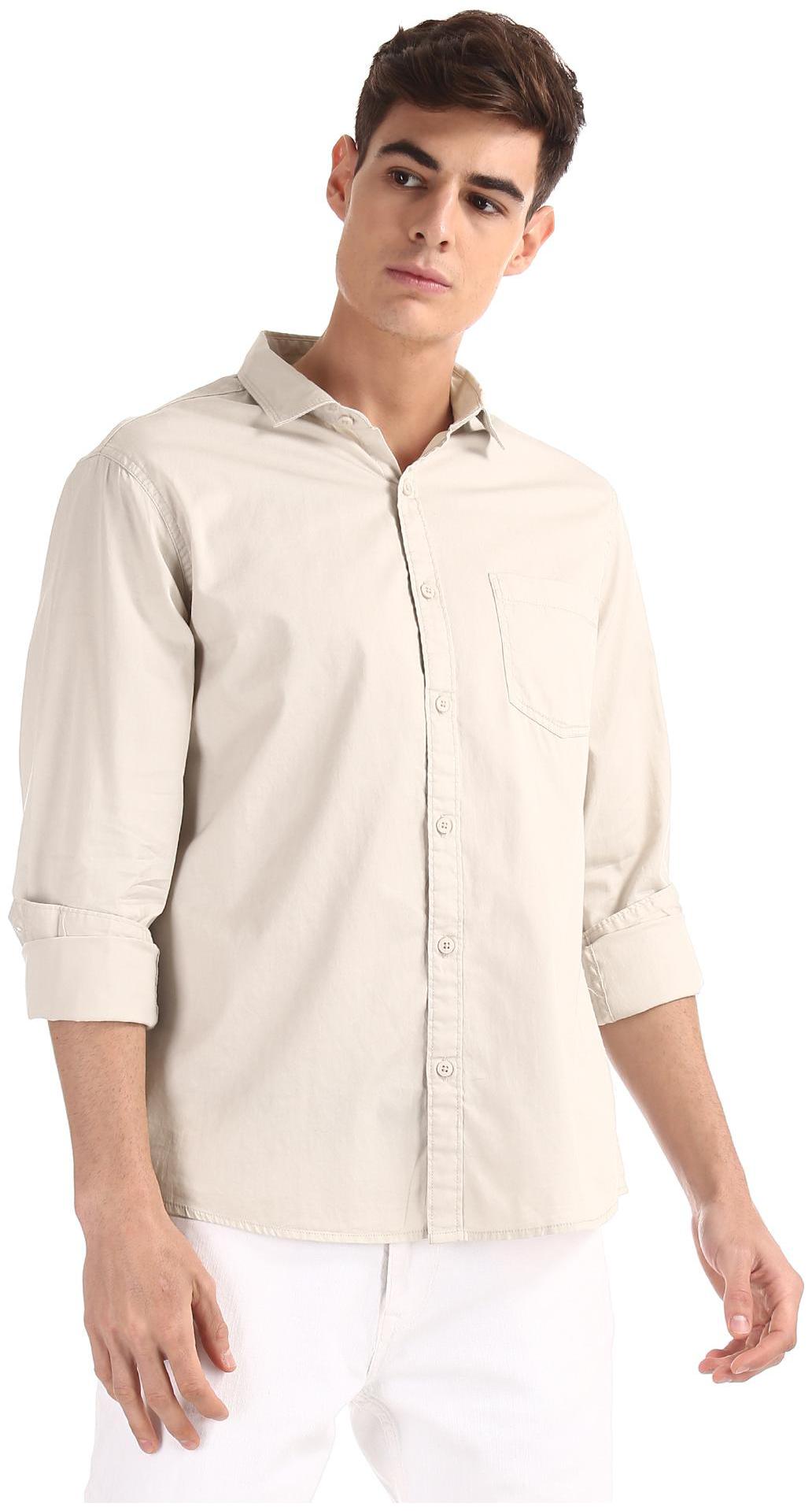 

RUGGERS Men Beige Solid Regular Fit Casual Shirt