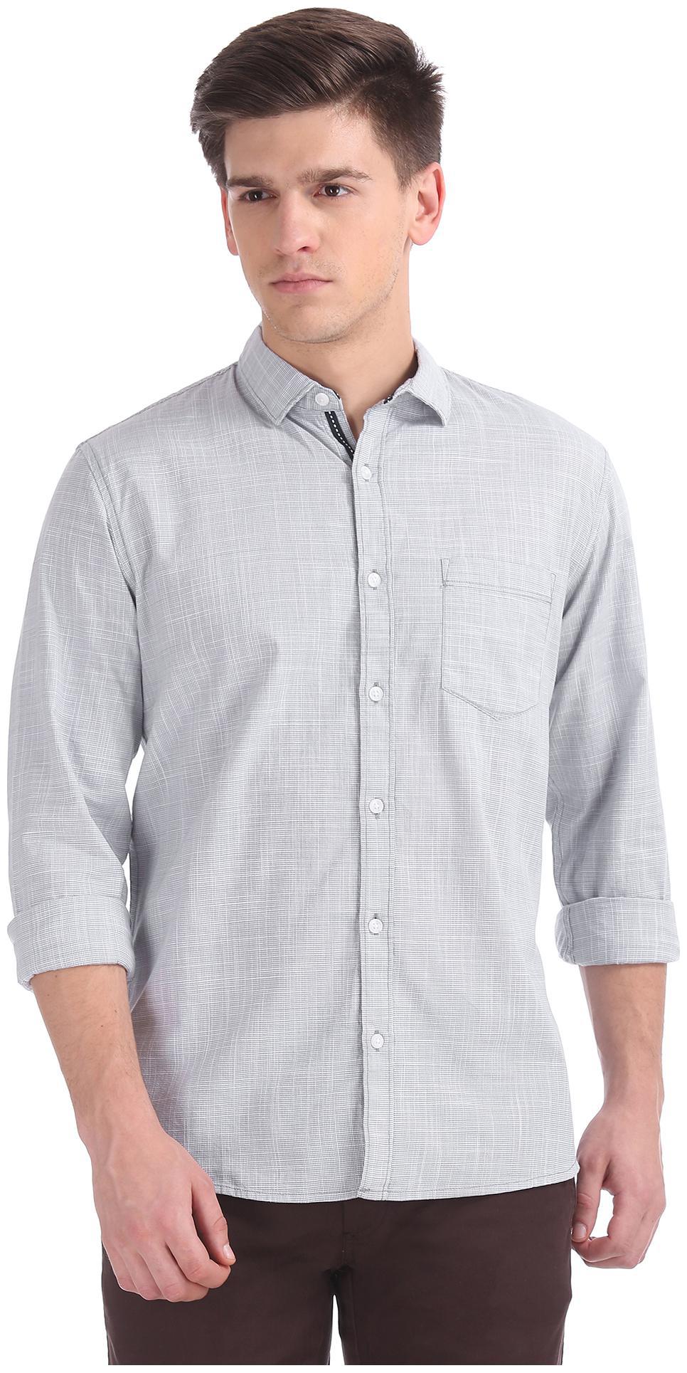 

RUGGERS Men Grey Pinstrips Regular Fit Casual Shirt