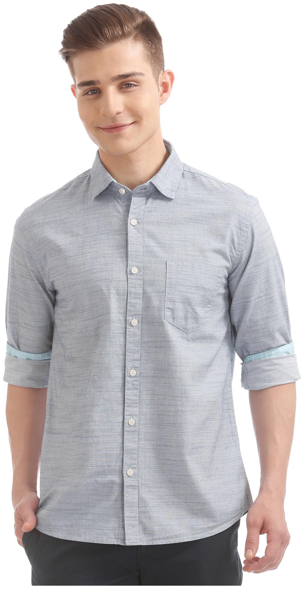 

RUGGERS Men Blue Solid Regular Fit Casual Shirt