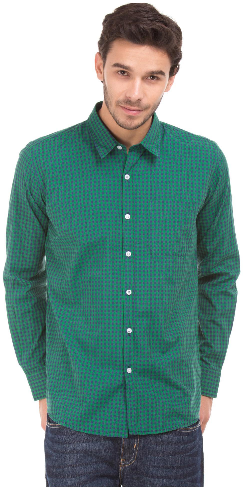 

RUGGERS Men Green Checked Regular Fit Casual Shirt