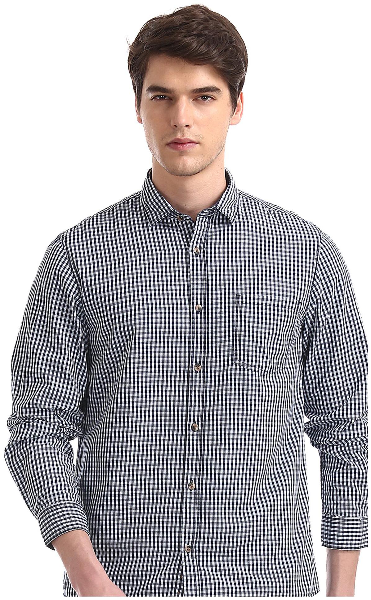 

RUGGERS Men Blue Checked Regular Fit Casual Shirt