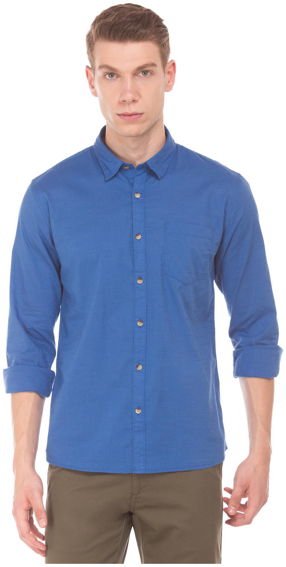 

RUGGERS Men Blue Solid Regular Fit Casual Shirt
