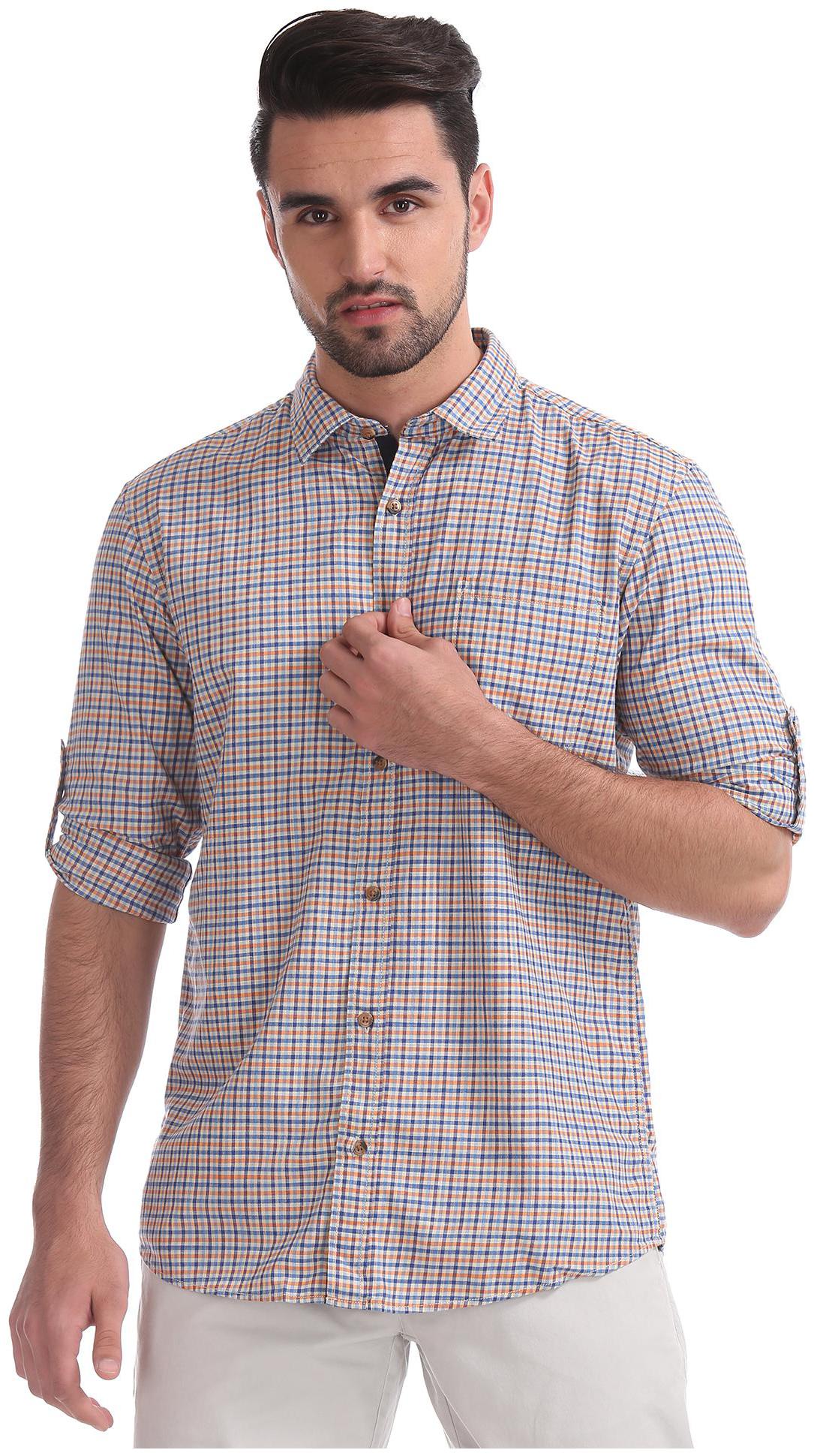 

RUGGERS Men Orange Checked Regular Fit Casual Shirt