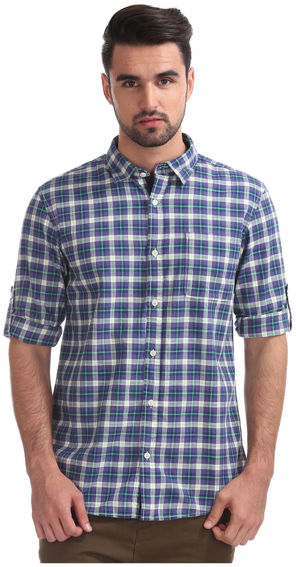 

RUGGERS Men Purple Checked Regular Fit Casual Shirt