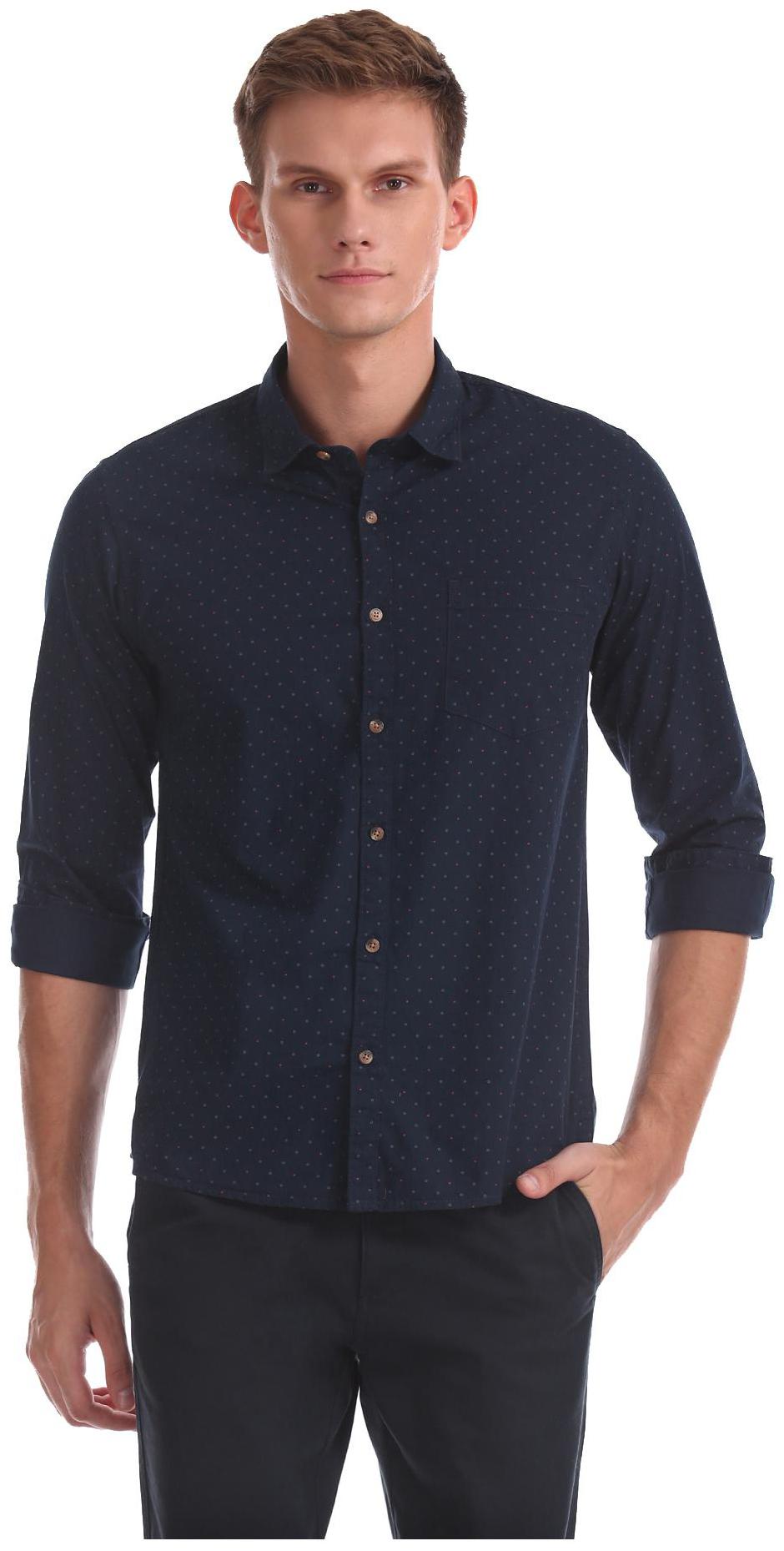 

RUGGERS Men Blue Polka Dots Regular Fit Casual Shirt