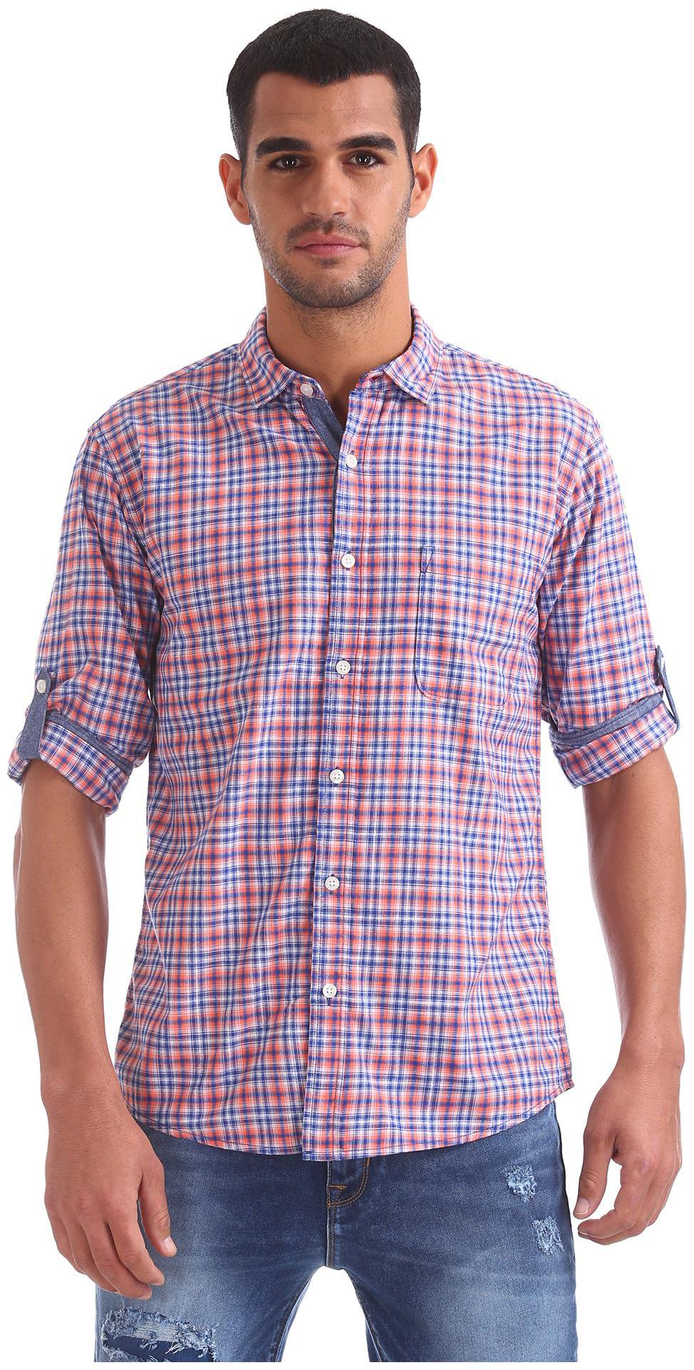 

RUGGERS Men Blue Checked Regular Fit Casual Shirt